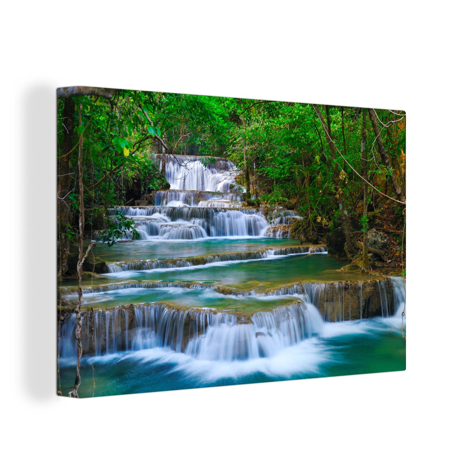 OneMillionCanvasses® Leinwandbild Wasserfall - Bäume - Natur - Dschungel, Wasserfall (1 St), Wandbild Leinwandbilder, Aufhängefertig, Wanddeko, 30x20 cm