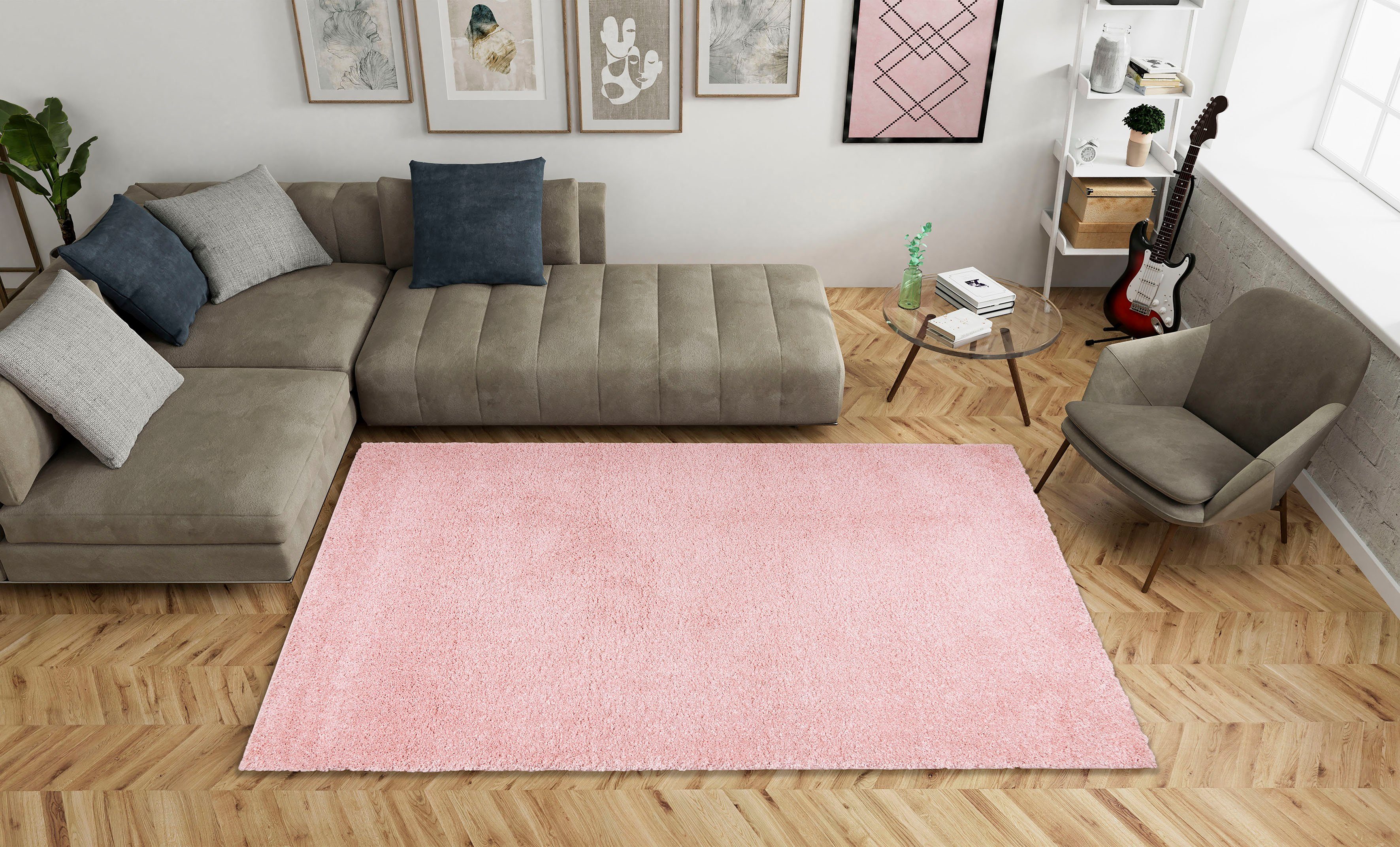 Bruno Banani Hochflor-Teppich Shaggy Soft, rechteckig, Höhe: 30 mm, gewebt, Uni Farben, besonders weich und kuschelig, Kundenliebling