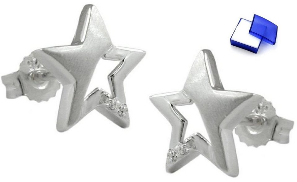 unbespielt Paar Ohrstecker Ohrringe Ohrstecker Stern mit Zirkonias 925  Silber 10 x 10 mm inkl. kleiner Schmuckbox, Silberschmuck für Damen