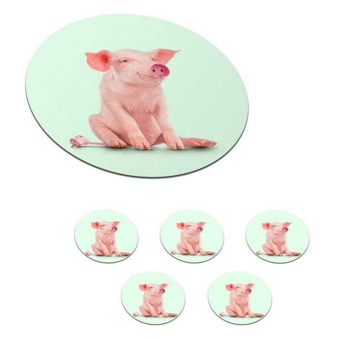 MuchoWow Glasuntersetzer Schwein - Rosa - Sockel - Tiere Zubehör für Gläser 6-tlg. Getränkeuntersetzer Tassenuntersetzer Korkuntersetzer Tasse Becher