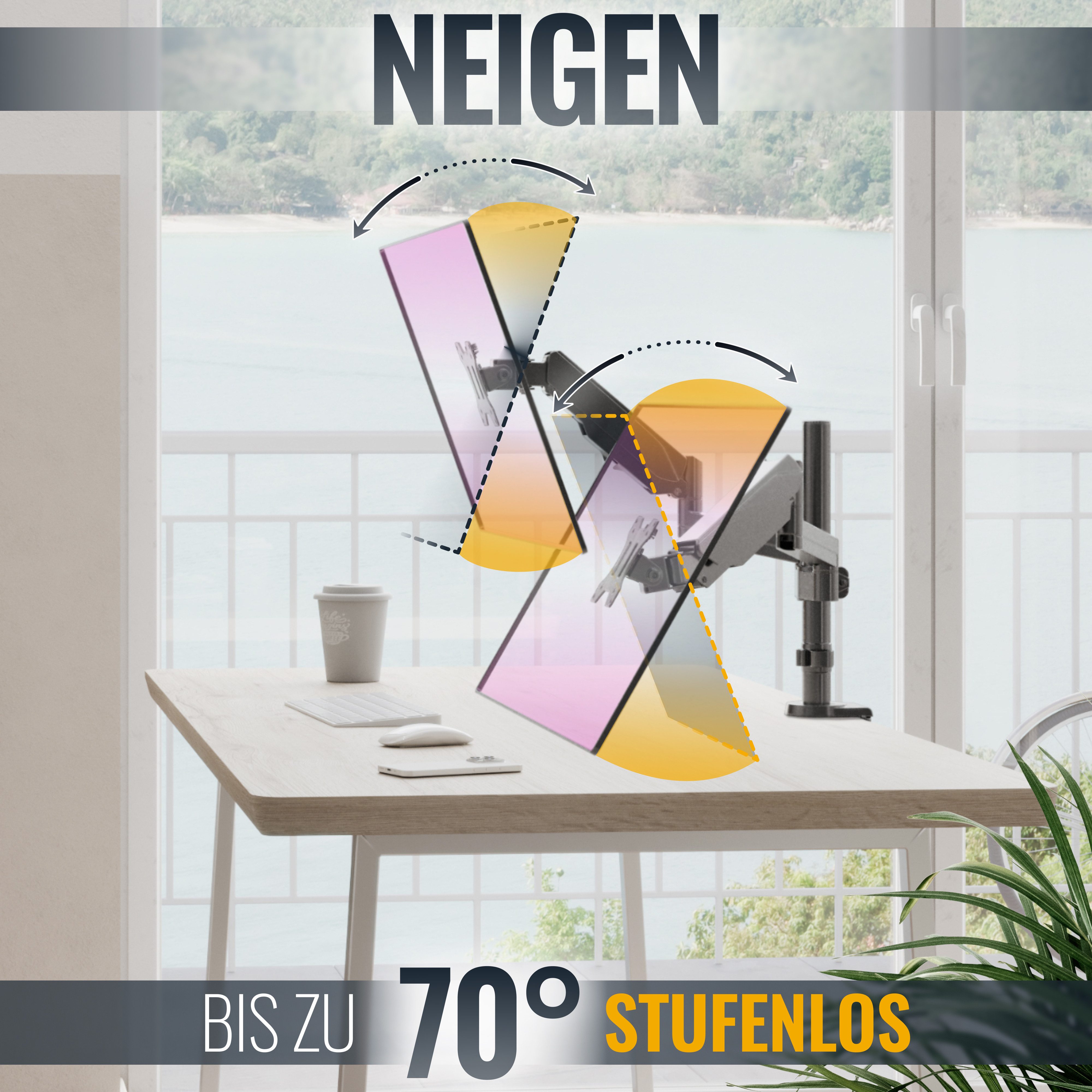 RICOO Monitor-Halterung Monitor Tischhalterung 17"-32" mit Gasdruckfeder für 2 Monitore TS3911, (bis 32 Zoll, VESA 75x75 und 100x100, 1-tlg., min. 1 Kg - 8 Kg pro Frontplatte, 43-81 cm (17"-32) Monitor-Diagonale, neigbar +/-35°, schwenkbar 180° Gasfeder Dual Monitorständer)