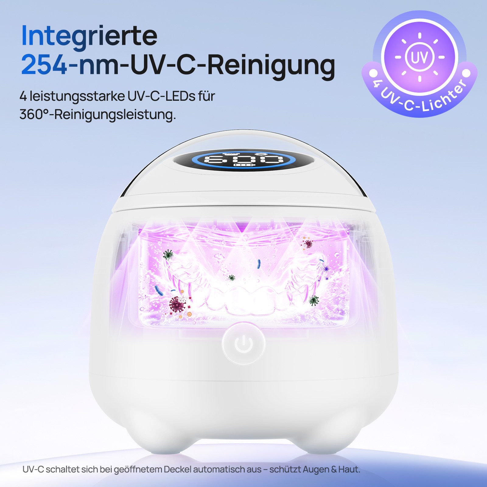 MCURO Ultraschallreiniger Ultraschallreinigungsgerät 48000Hz, 4 Modi, 200ml – für Zuhause & Büro, 4UV 254nm, 360° Reinigung, Kompakt/ Leise, inkl. 6 Reinigungst – Bild 3 von 5
