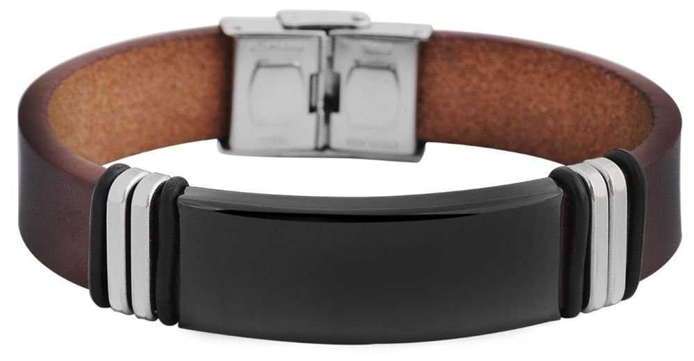 AKZENT Lederarmband Jovel Armband aus Echtleder mit Edelstahl Gravurplatte (einzeln) Braun2 | Armbänder