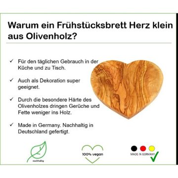 Olivenholz-erleben Schneidebrett Frühstücksbrett in Herz-Form MINI Olivenholz, (1-St), antibakterielle Wirkung, vielseitig einsetzbar