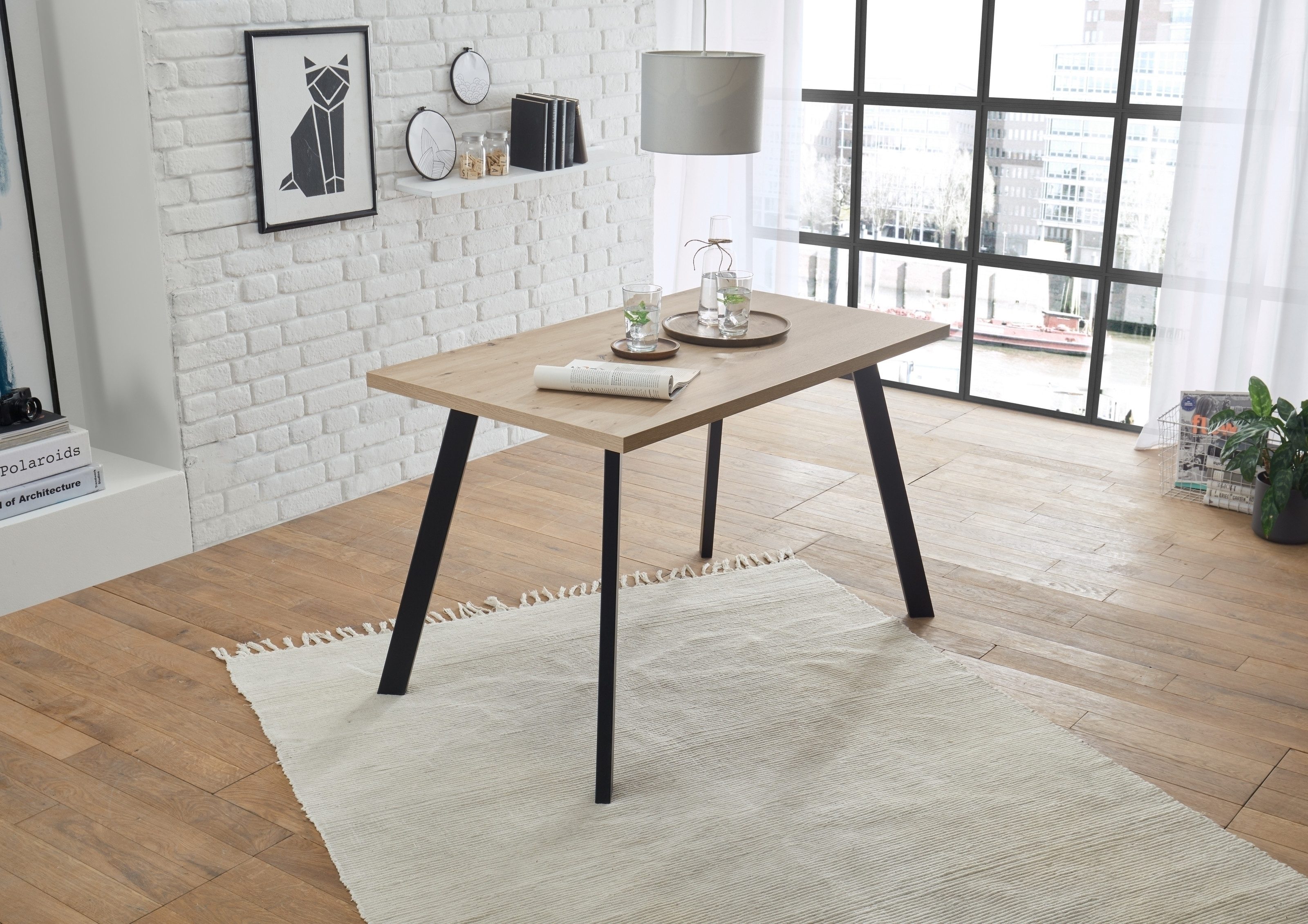 freiraum Esstisch Big System, in schwarz matt / asteiche - 140x77x90cm (BxHxT)