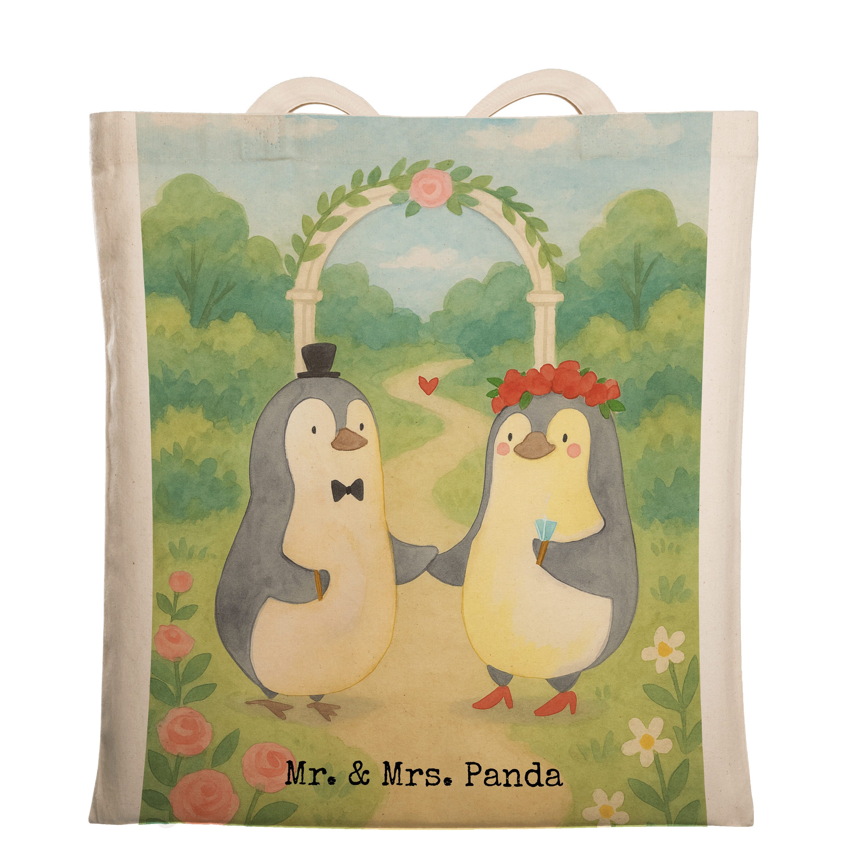 Tragetasche Hochzeit Pinguin Design, Tote Bag, Weiß, Hochzeitstag, Jutebeutel, Ge