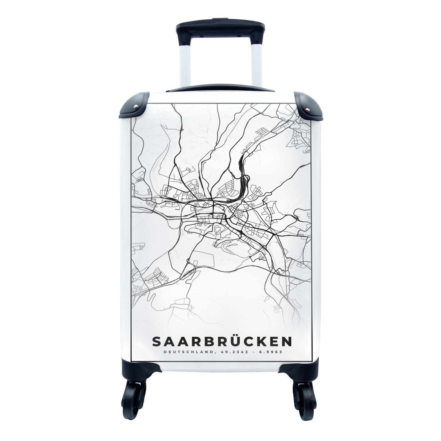 MuchoWow Handgepäckkoffer Saarbrücken - Karte - Stadtplan, 4 Rollen, Reisetasche mit rollen, Handgepäck für Ferien, Trolley, Reisekoffer