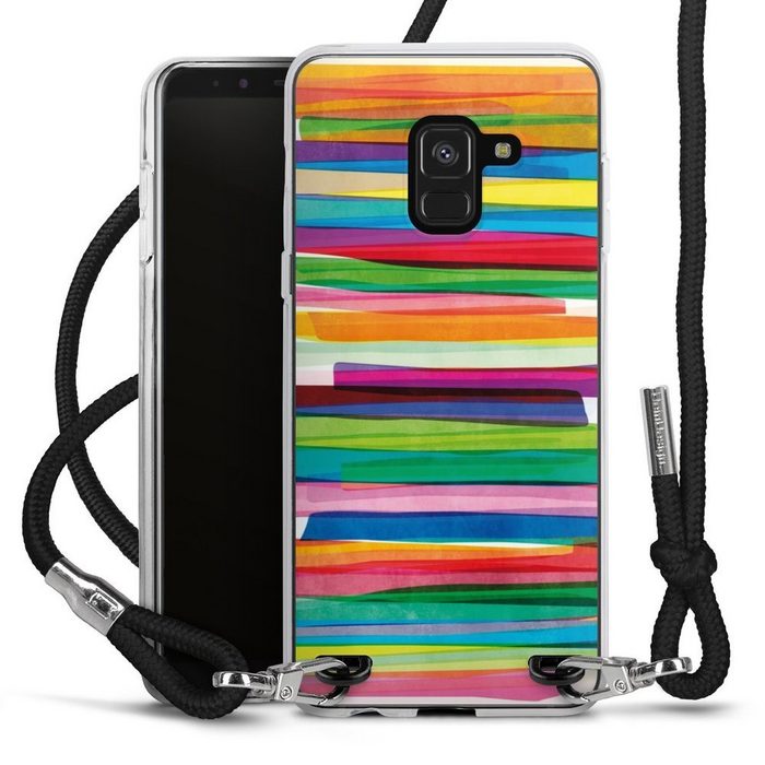 DeinDesign Handyhülle Streifen Wasserfarbe bunt Colorful Stripes1 Samsung Galaxy A8 (2018) Handykette Hülle mit Band Case zum Umhängen