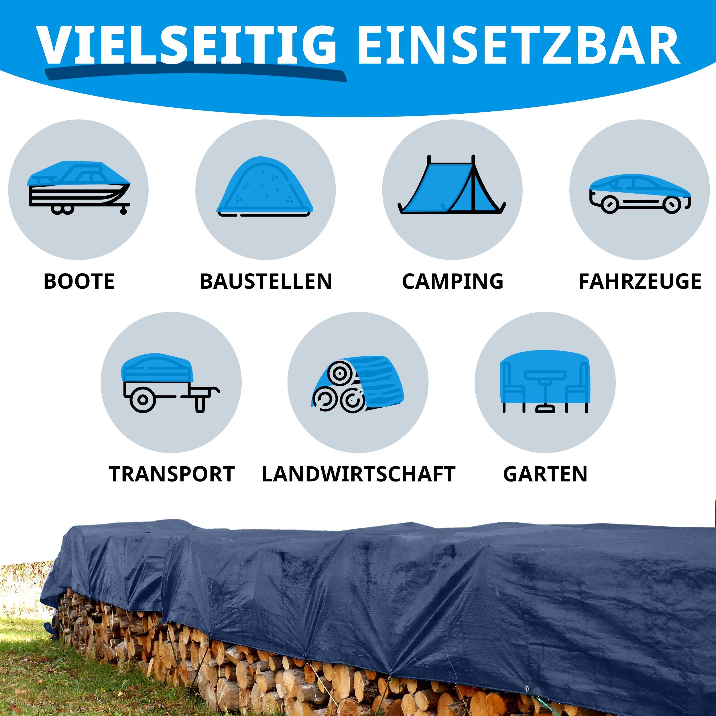 casa pura Schutzplane Reißfest 80 g/m², Abdeckplane in mehreren Farben & Größen, Schutzhülle, Wasserdicht – Bild 5 von 5
