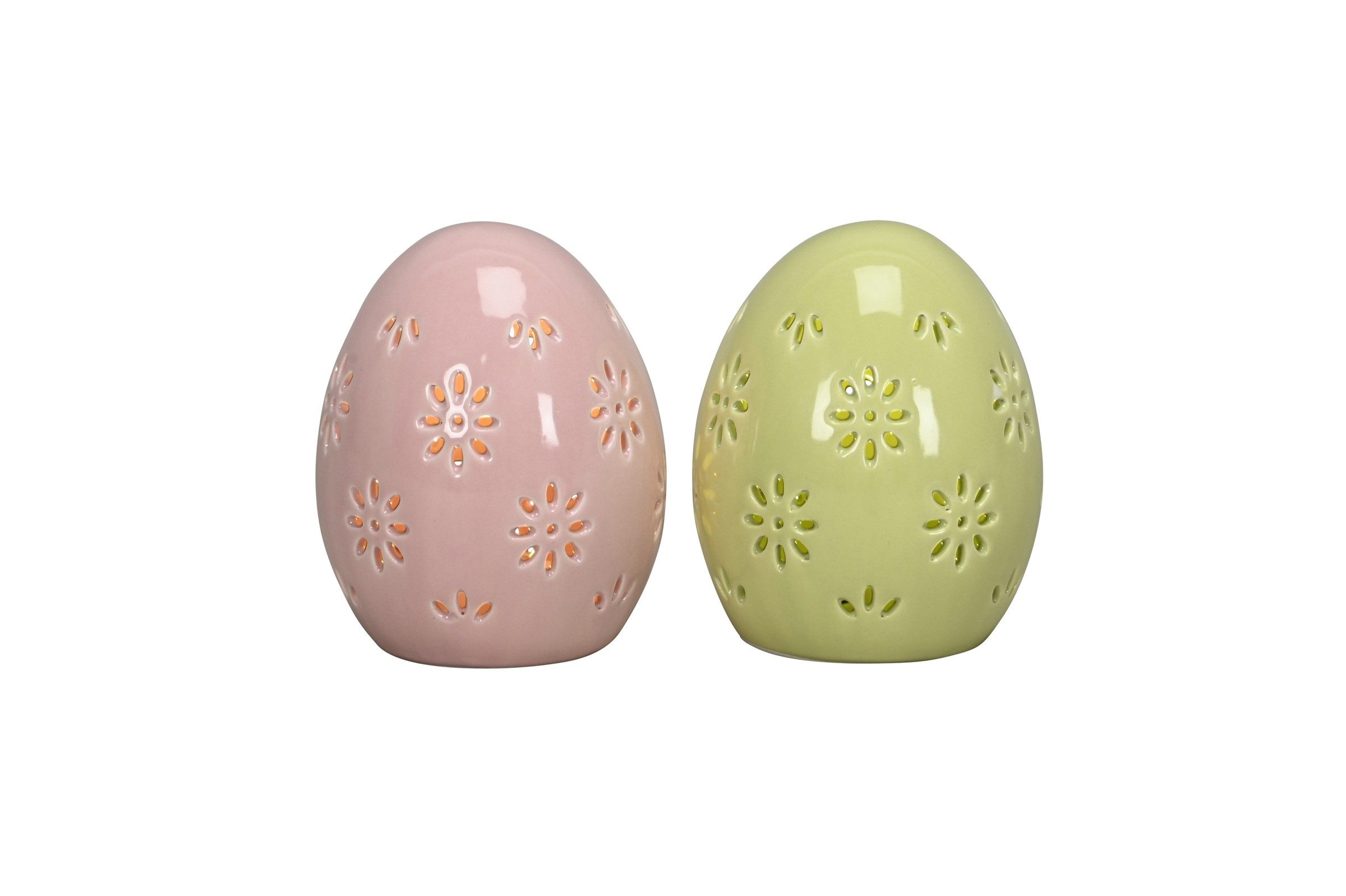 finehomegarden LED-Dekofigur LED Ei Blüten rosa-grün 2fach sort. Porzellan Ø7cm H9cm Osterdeko (2 St), Ostern Ostern Osterei Frühlingsdeko Tischdeko / Paket