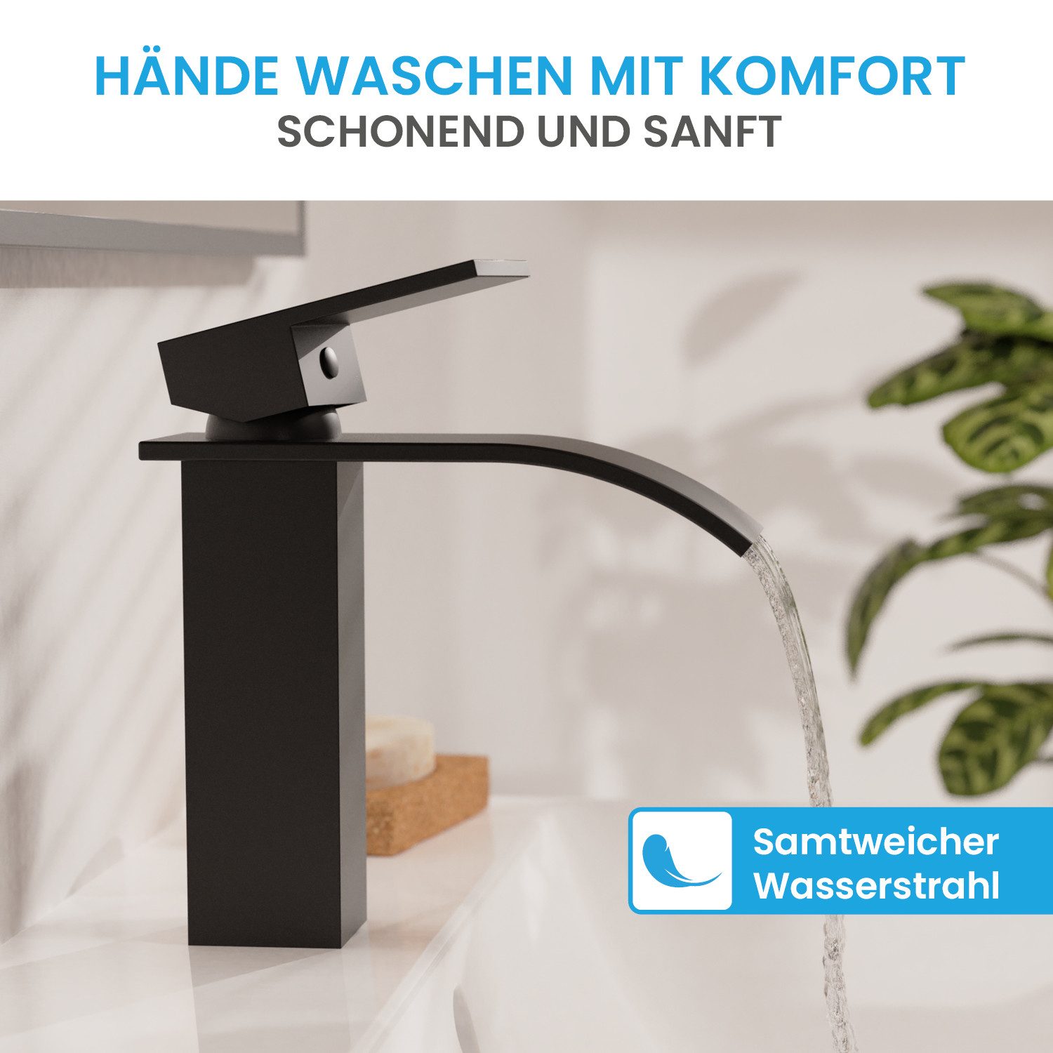 Bächlein Badarmatur Elegante Badarmatur Tamina (Schwarz) hochwertige Designarmatur mit Wasserfalloptik – Bild 4 von 5