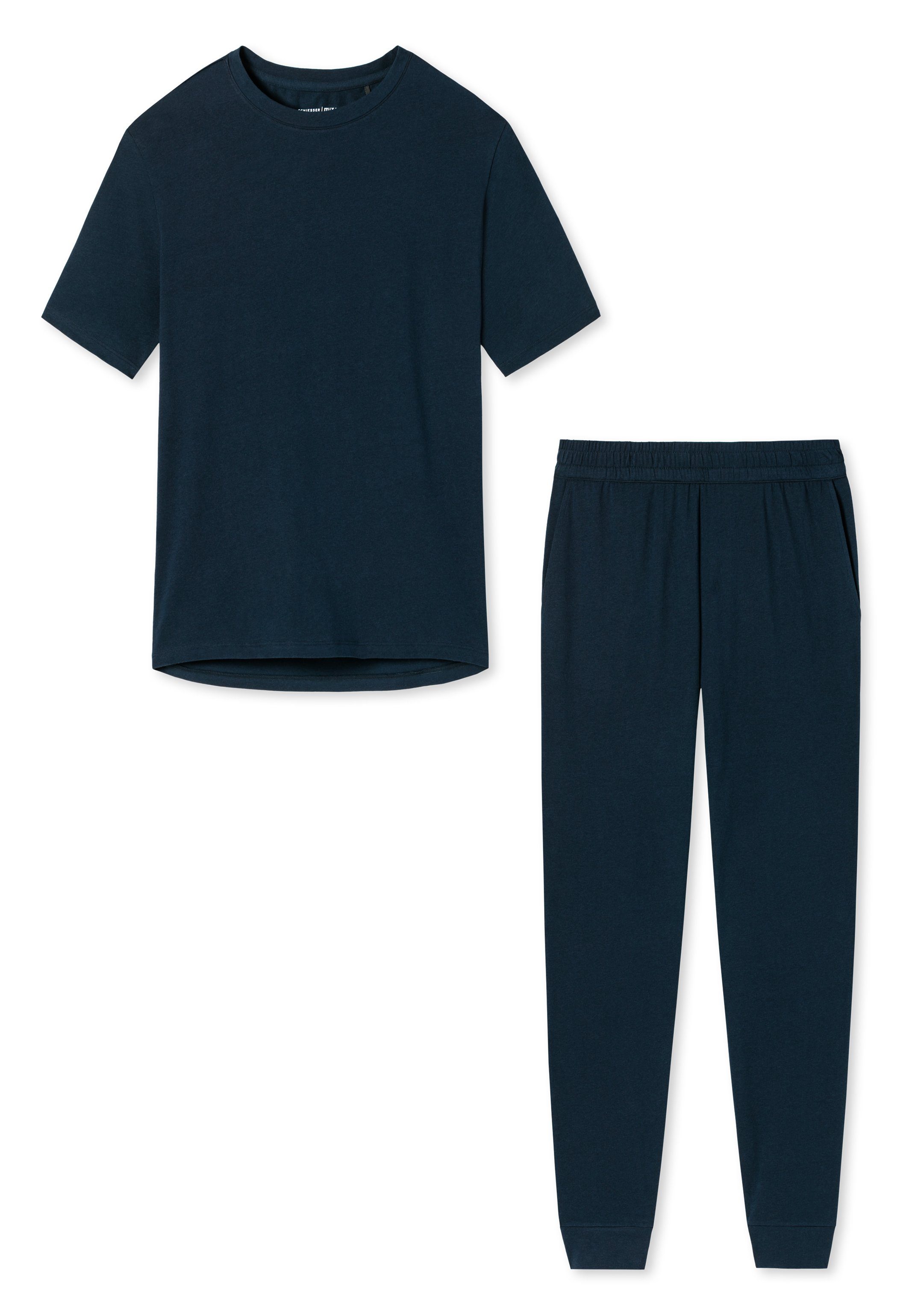 - Baumwolle (Set, Schiesser Schlafanzug Organic Dunkelblau Cotton Pyjama - tlg) 2