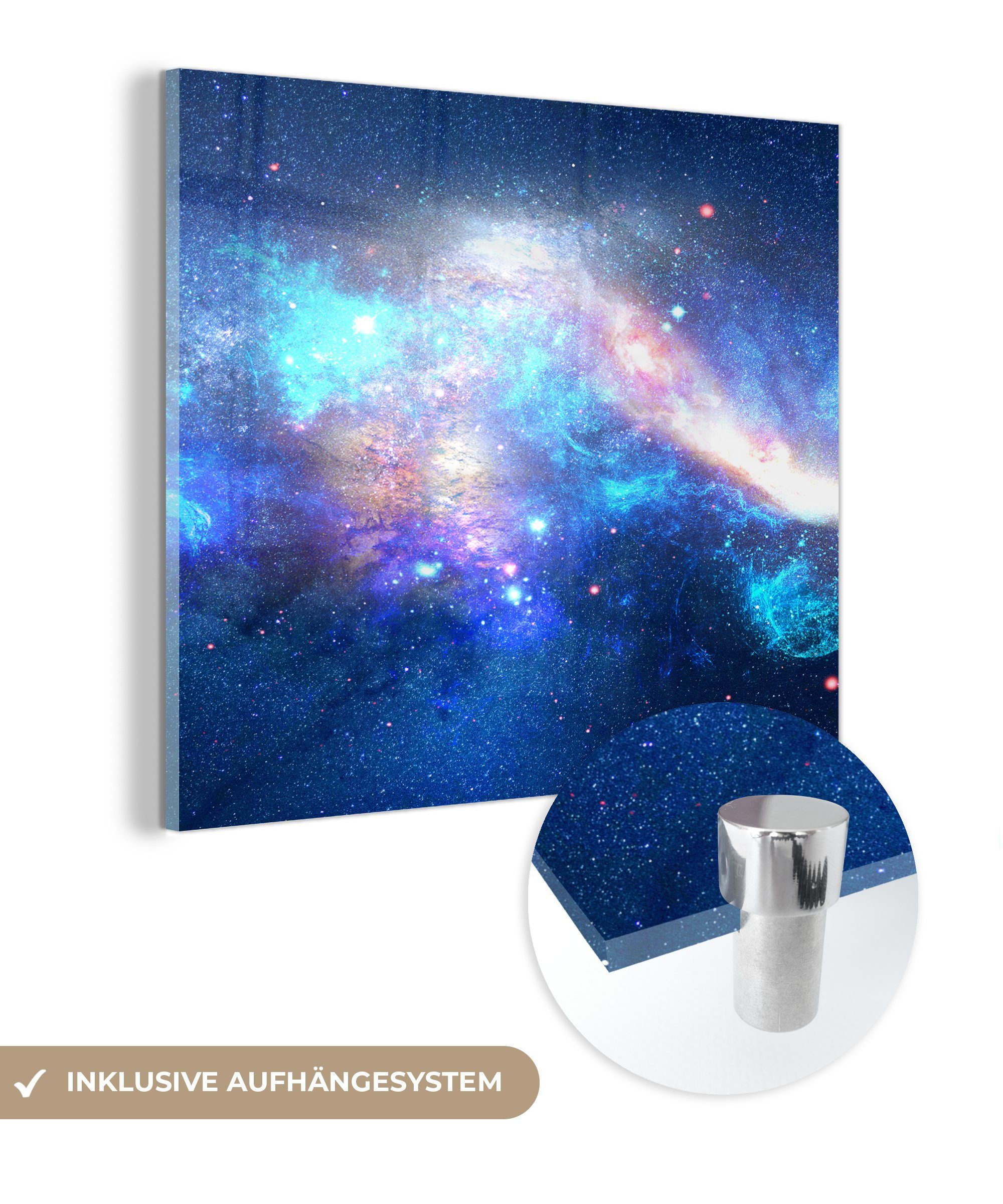 Weltraum, Blau MuchoWow - (1 - Wandbild auf Wanddekoration - auf - Acrylglasbild Glas - Foto Glasbilder Bilder St), Sterne Glas