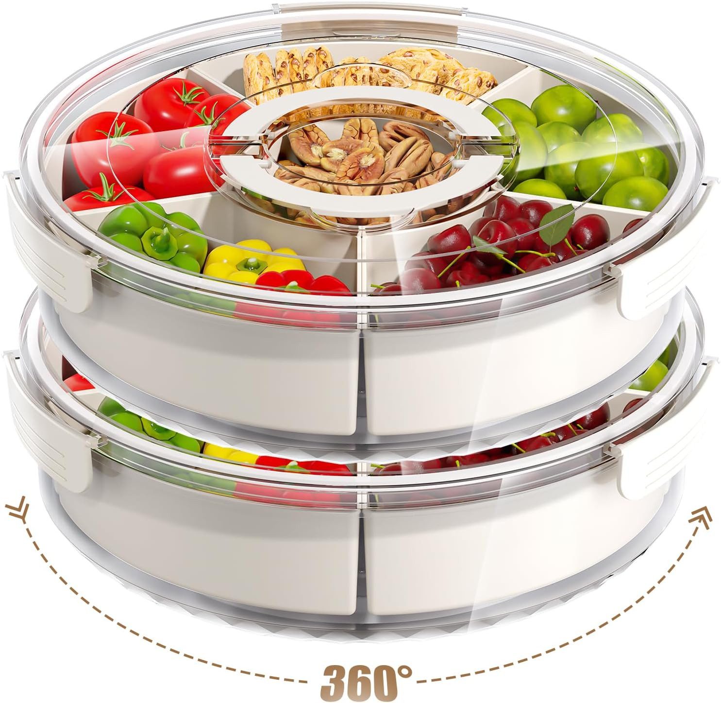 LIANNA Dessertteller Unterteiltes Serviertablett mit Deckel und Griff, (2 St), Speiseteller für Wurstwaren, Gemüse, Obst und Strandpicknick