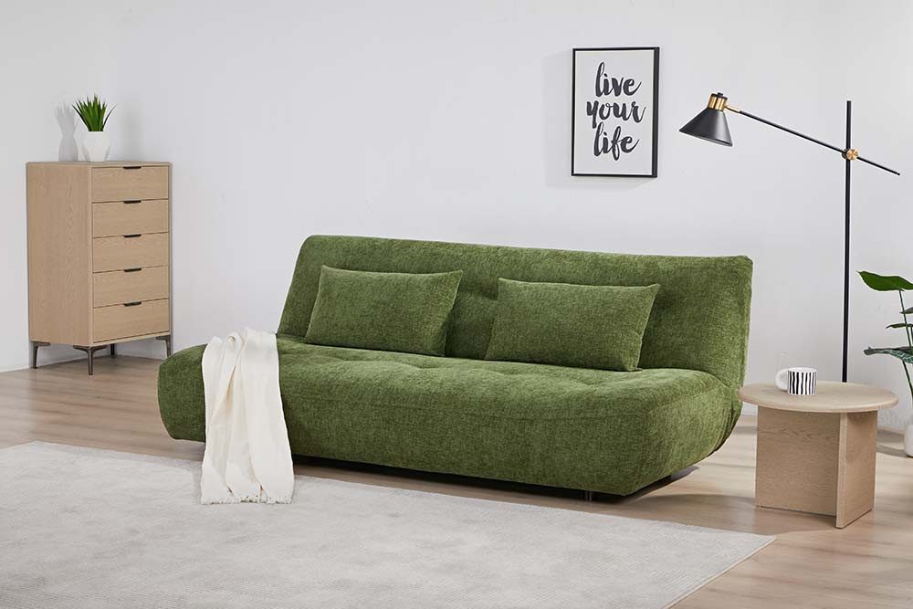 riess-ambiente Schlafsofa ELYPSE 195cm grün - Chenille, FSC, inkl. Kissen, multifunktional, Einzelartikel 1 Teile, Moderner 3-Sitzer - ideal für kleine Apartments, Wohn- & Gästezimmer