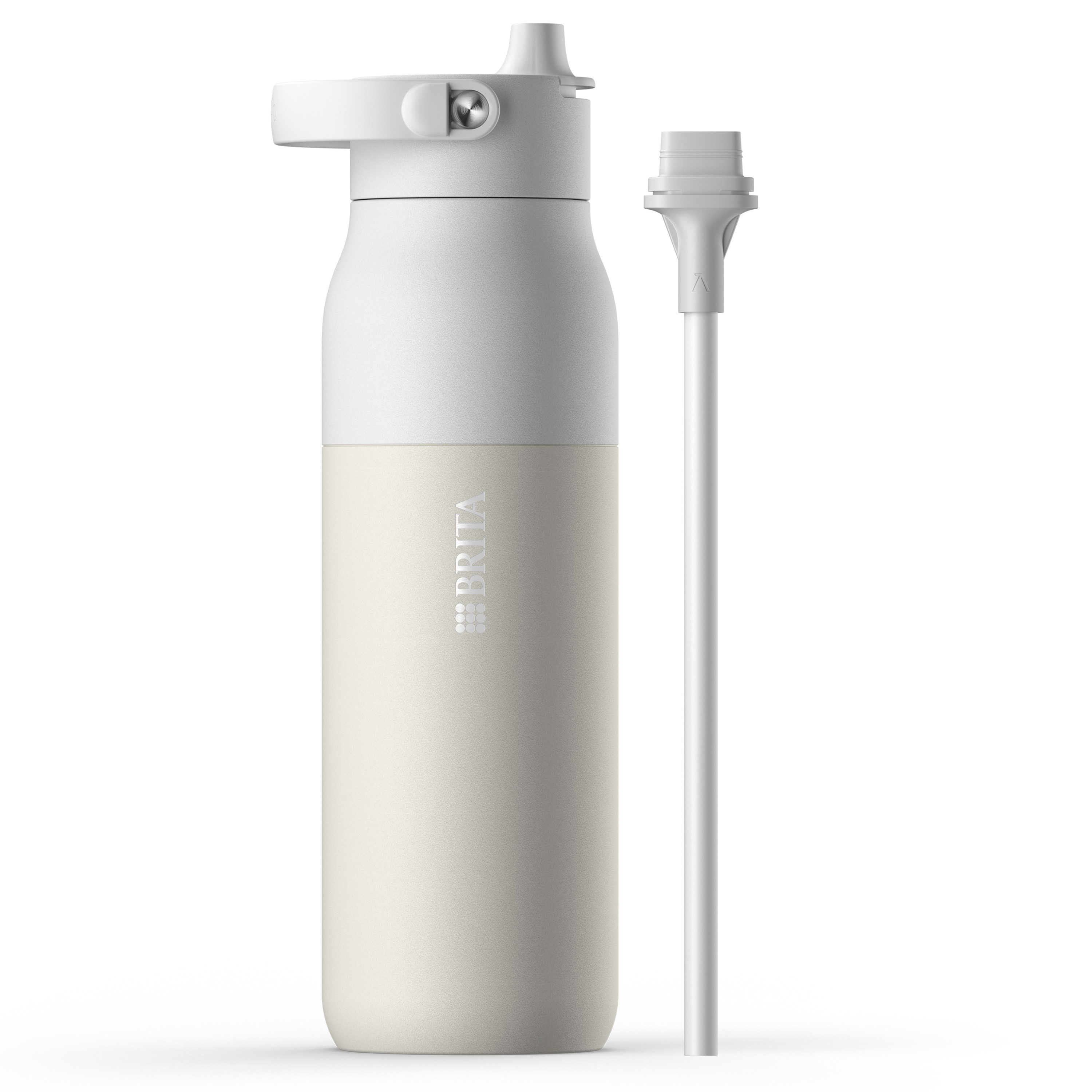 BRITA Trinkflasche BRITA LARQ Essential Trinkflasche (1L) mit Strohhalm, Edelstahl Wasserflasche mit doppelwandiger Isolierung - hält 24h kalt