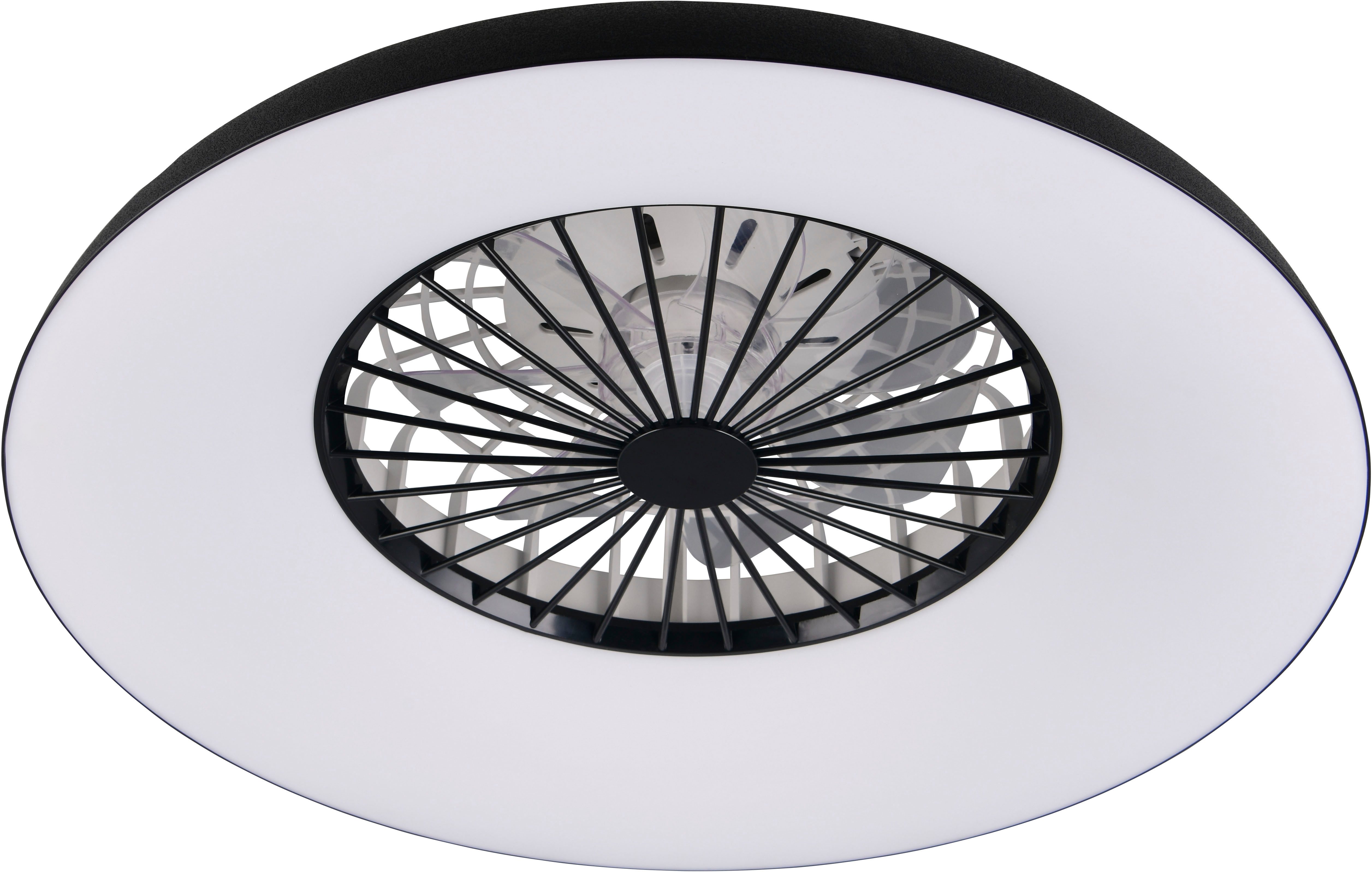 Reality Leuchten LED Deckenleuchte SVAERHOLT mit Ventilator, großer Deckenventilator Ø 60cm mit RGB Licht, CCT - über Fernbedienung, Dimmfunktion, Farbwechsel, Memoryfunktion, Nachtlichtfunktion, Timerfunktion, Ventilatorfunktion, getrennt schaltbar, LED fest integriert, RGB, warmweiß - kaltweiß, 5-Stufen Ventilator Fernbedienung RGB Farbwechsel 4500 Lumen CCT