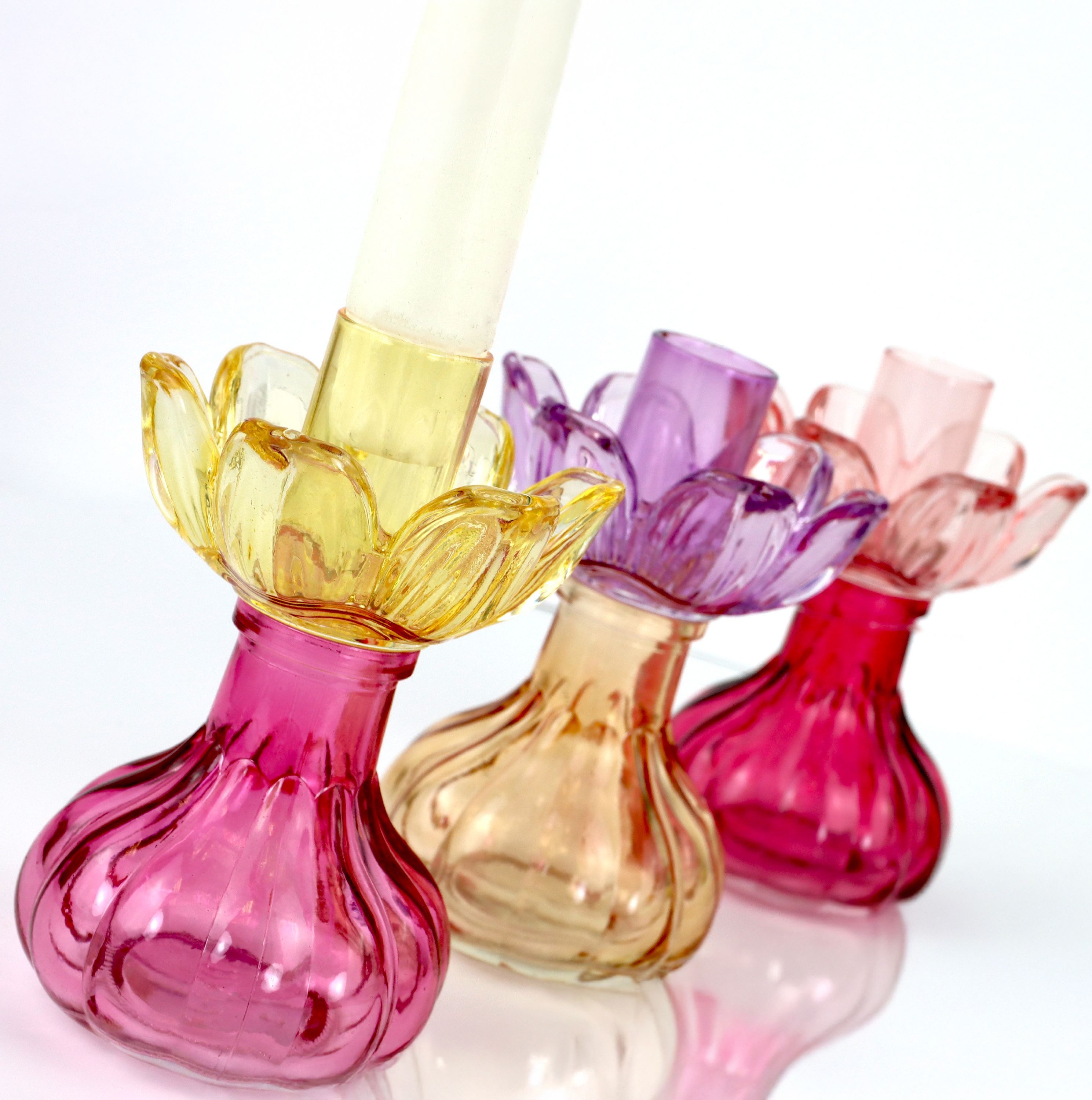 FURNARO Kerzenhalter (3-tlg. Leuchterset), Blütenförmiges Glasdesign mit harmonischem Farbspiel