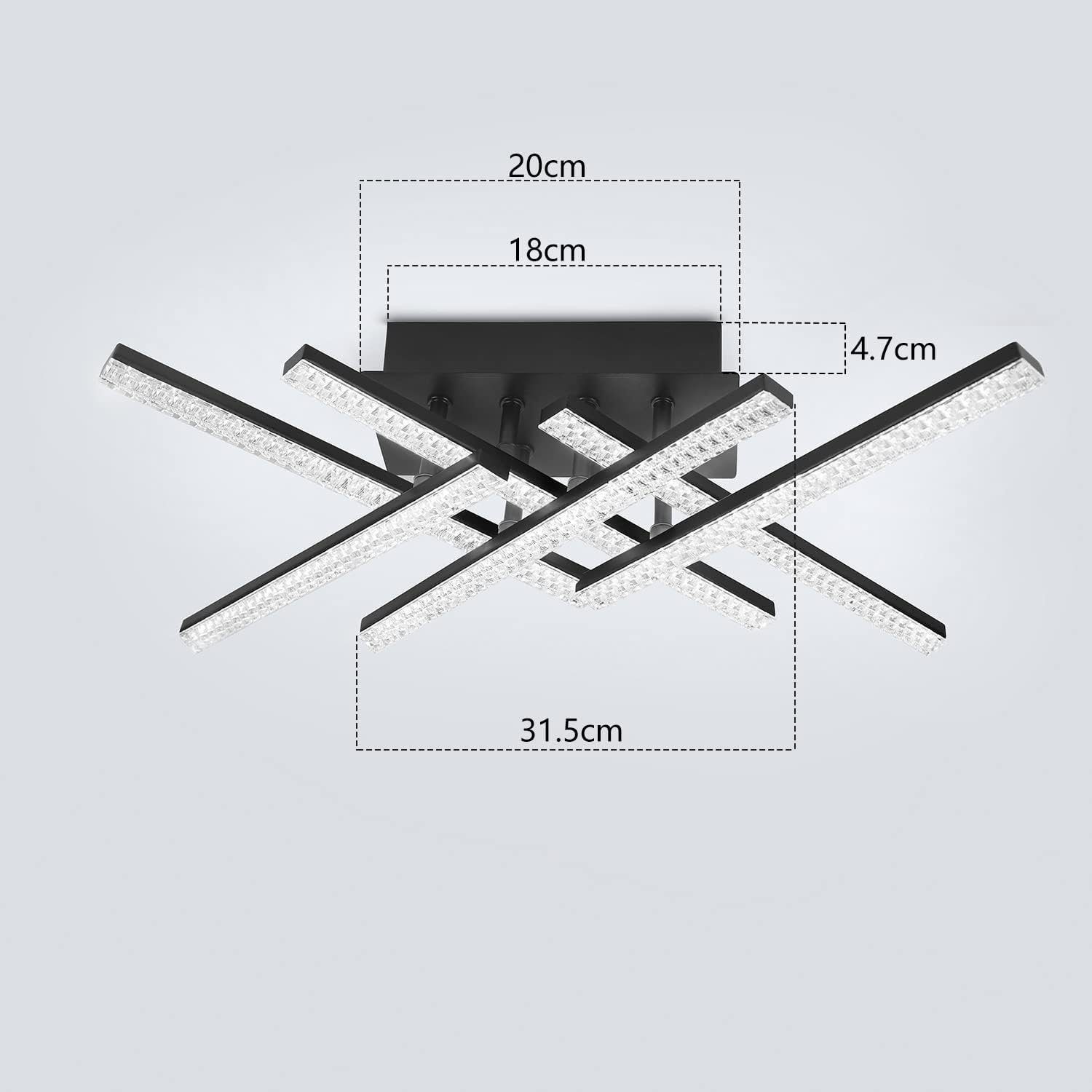 ZMH LED Deckenleuchte 52CM Schwarz Whonzimmerlampe Dimmbar Modern Schlafzimmer, ohne sichtbares Flimmern zum Schutz der Augen, LED fest integriert, 3000-6500k, 36W Retro Design Flurlampe Kristall Deckenbeleuchtung für Küche