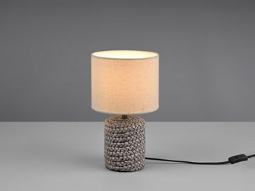 meineWunschleuchte LED Nachttischlampe, Dimmfunktion, LED wechselbar, Warmweiß, kleine ausgefallene Keramik Lampe dimmbar mit Stoff Lampenschirm, 26cm