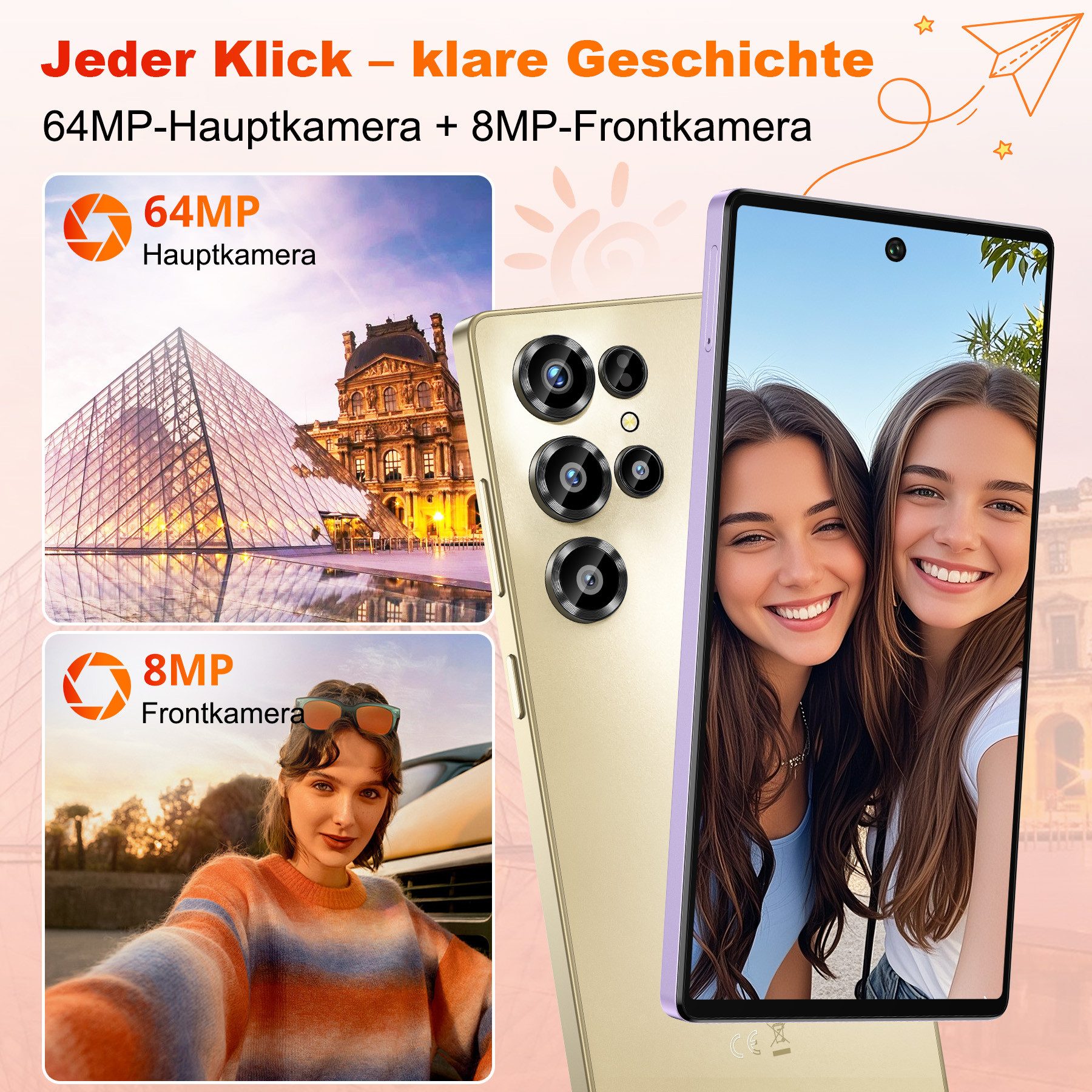 OUKITEL C66 Handy Ohne Vertrag Android 16 Smartphone (17,09 cm/6.73 Zoll, 128 GB Speicherplatz, 64 MP Kamera, 5000mAh, 16(4+12)GB+128GB /1TB, 6.73" HD+ 120Hz, D – Bild 4 von 5
