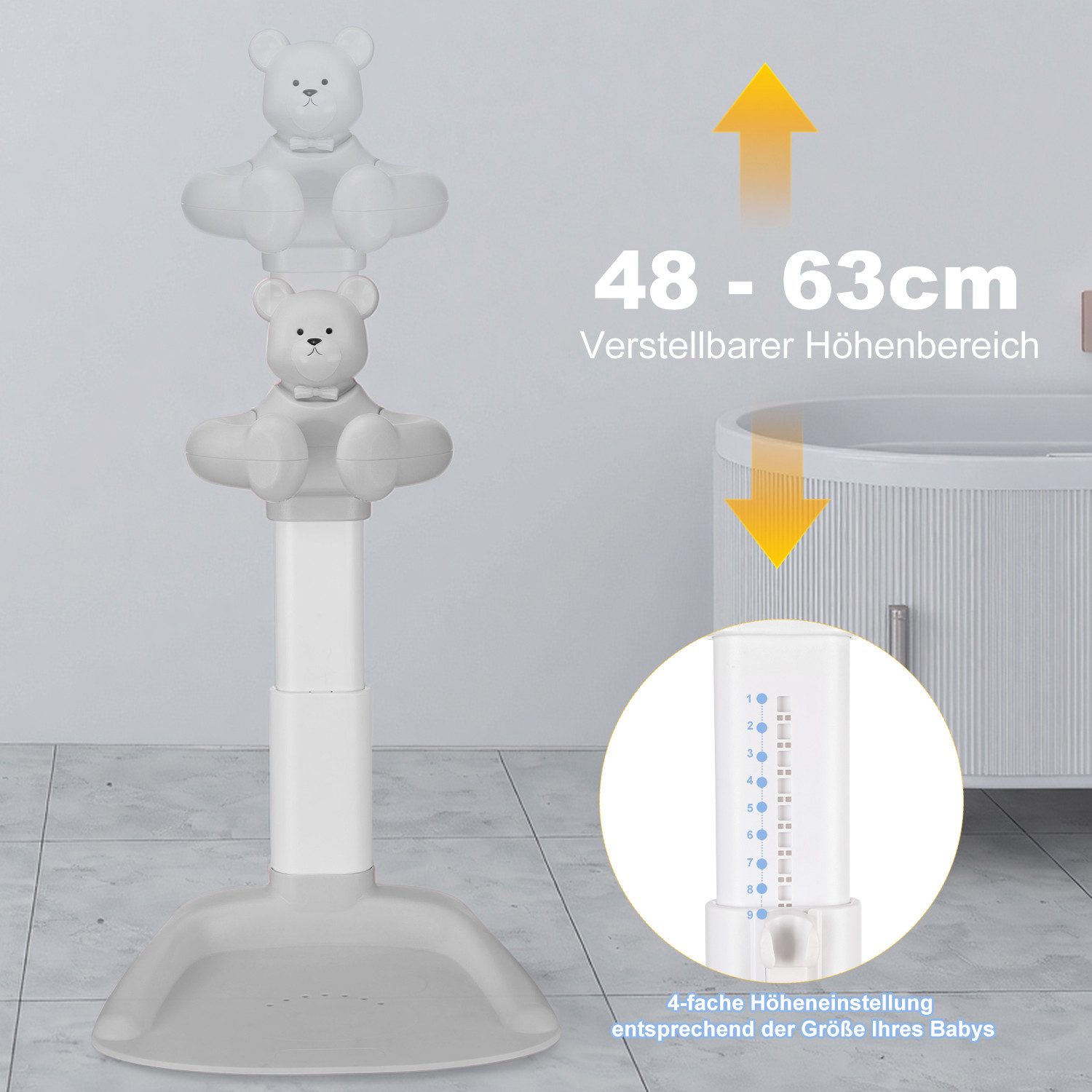 oyajia Babybadewanne Baby Badewannenständer Duschständer Höhenverstellbar, (mit AntiRutsch-Basis,Stehhilfe), Zum Baden, Windelwechseln und Waschen des Popos