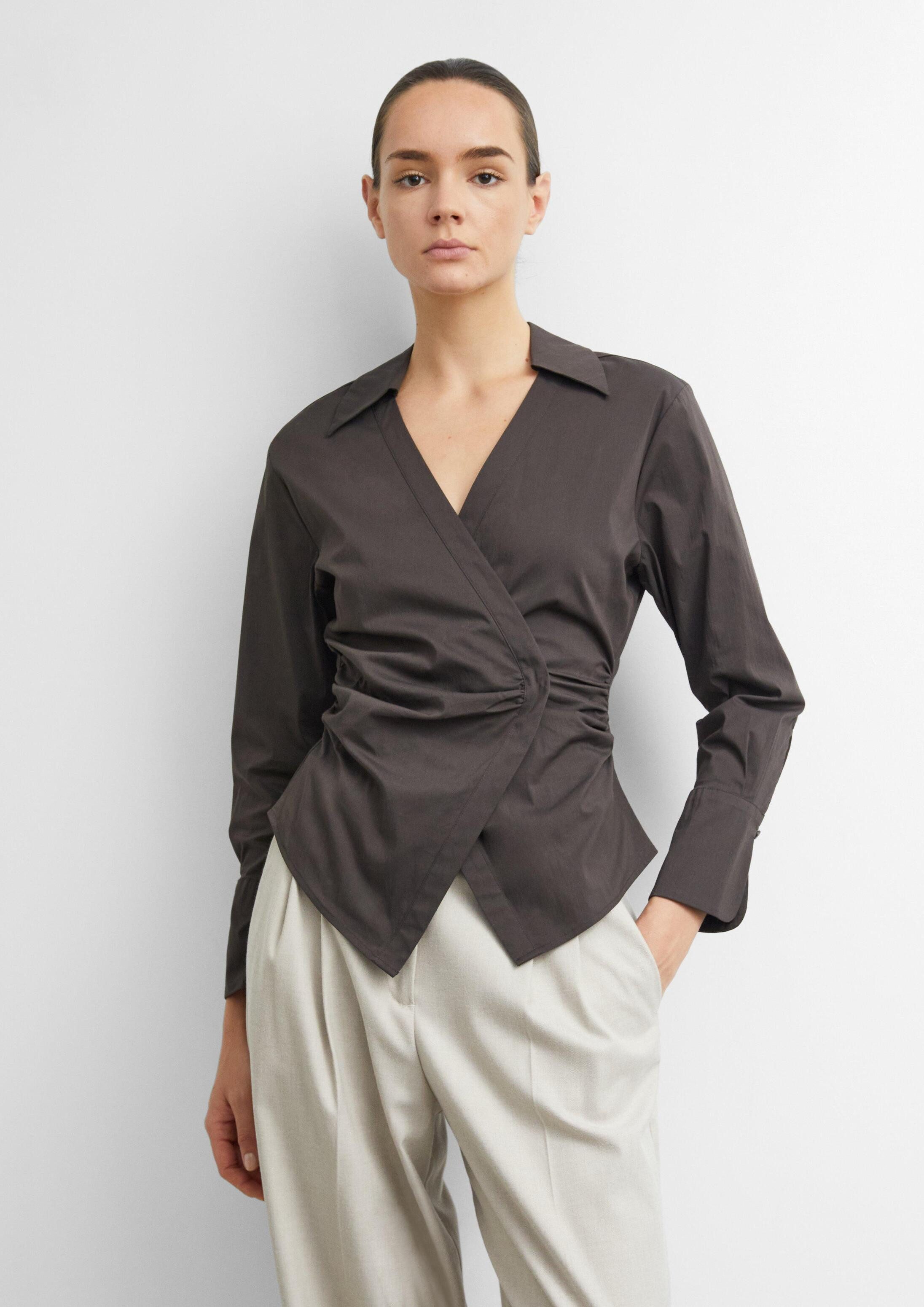 comma Langarmbluse Bluse Wickelbluse aus Baumwollpopeline