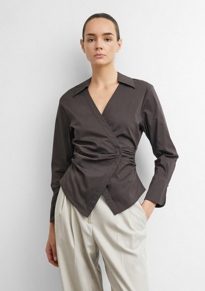 comma Langarmbluse Bluse Wickelbluse aus Baumwollpopeline