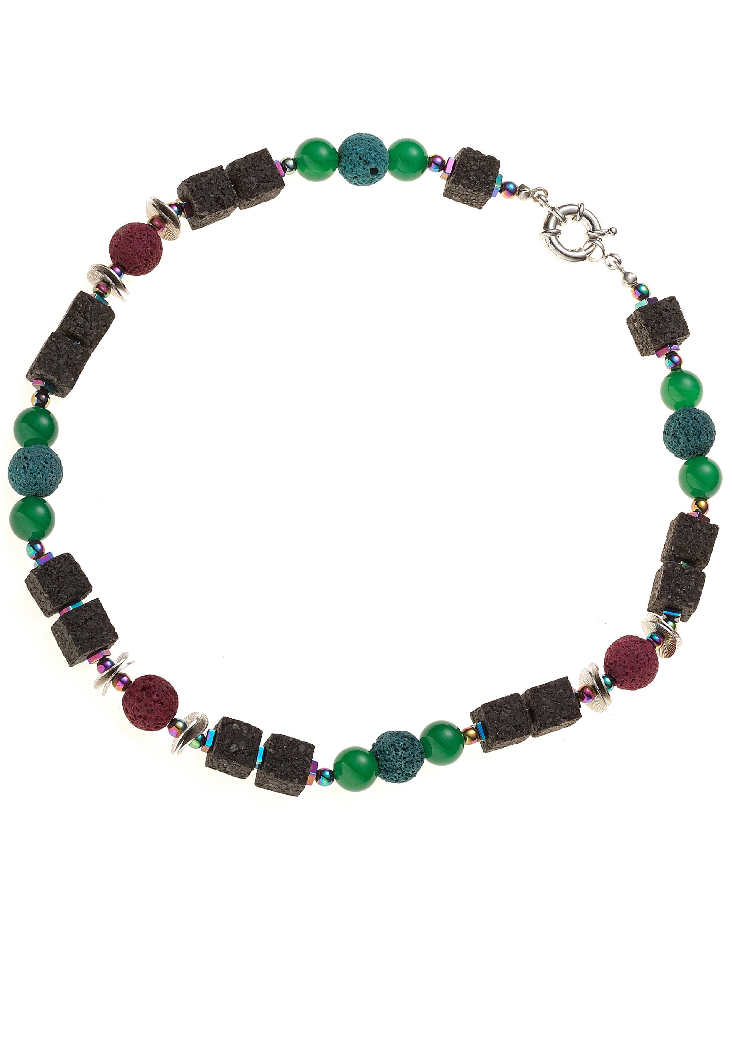 JOBO Kette ohne Anhänger Edelsteinkette bunt, Lava, Achat und Hämatin 46 cm