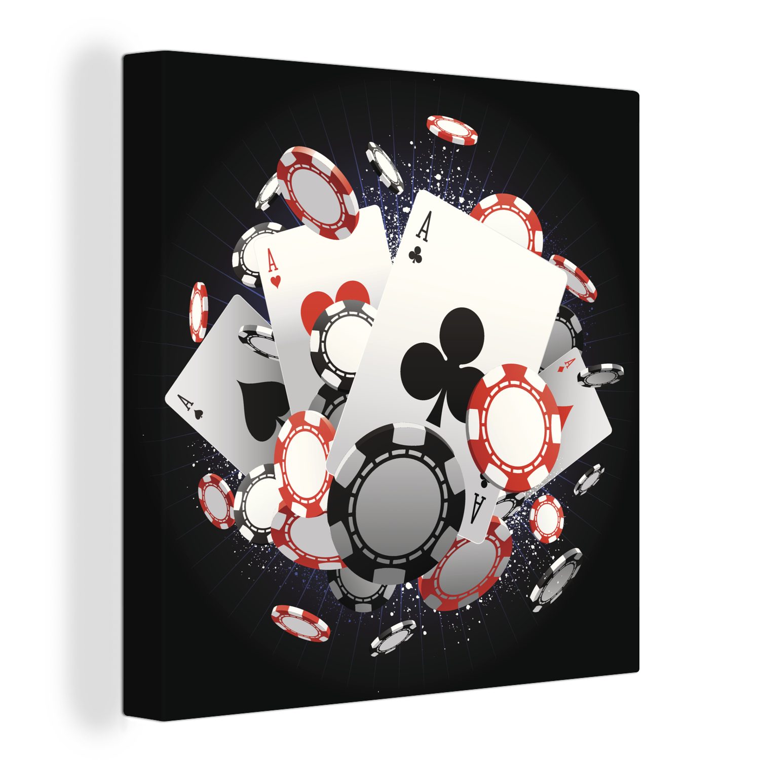 OneMillionCanvasses® Leinwandbild Explosion von Spielkarten und Pokerchips, (1 St), Leinwand Bilder für Wohnzimmer Schlafzimmer
