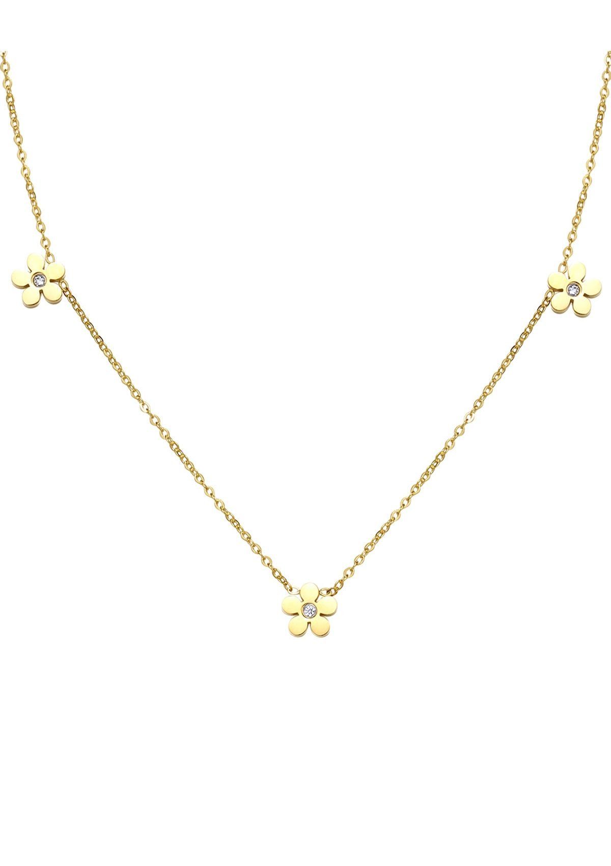 Hey Happiness Charm-Kette Kleine Kristall Blume für Damen, 18K Vergoldeter Edelstahl Halskette mit Zirkon Blüte, wasserfest