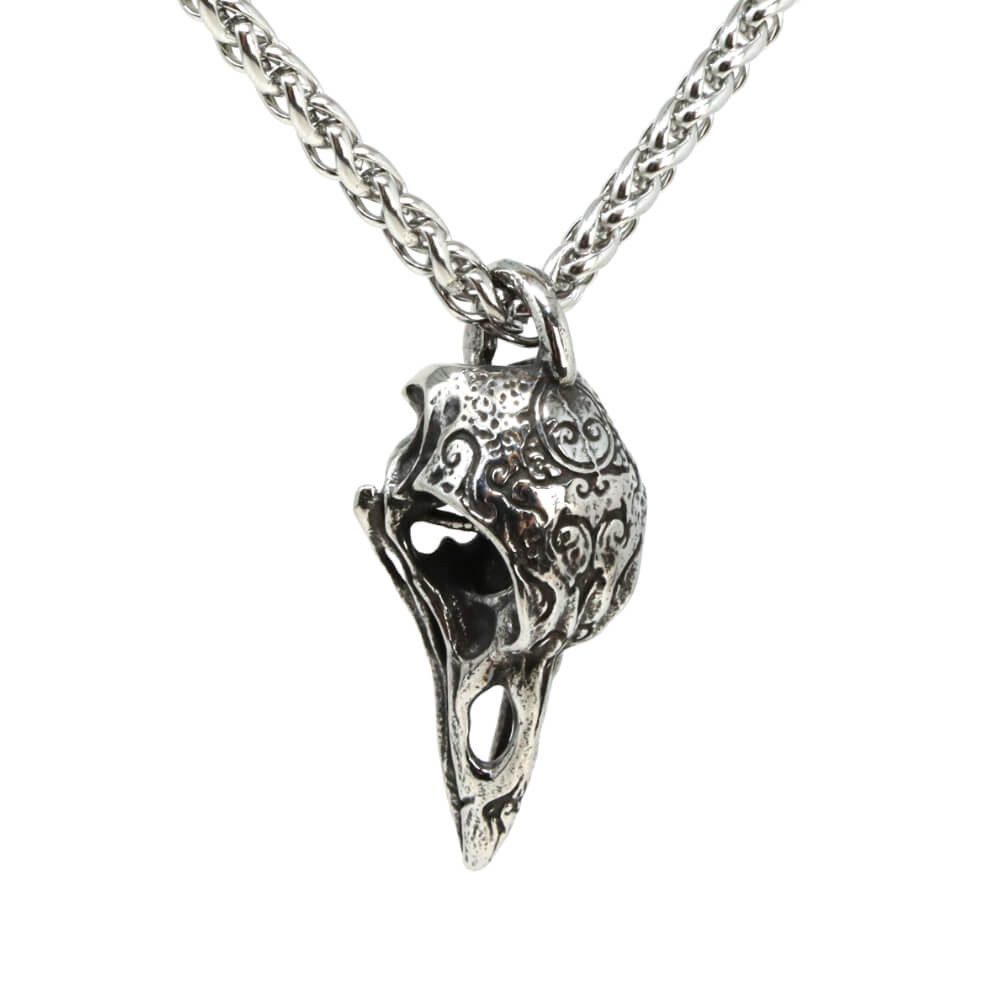 Kette mit Anhänger Lederkette Edelstahlkette 316L RABENSCHÄDEL