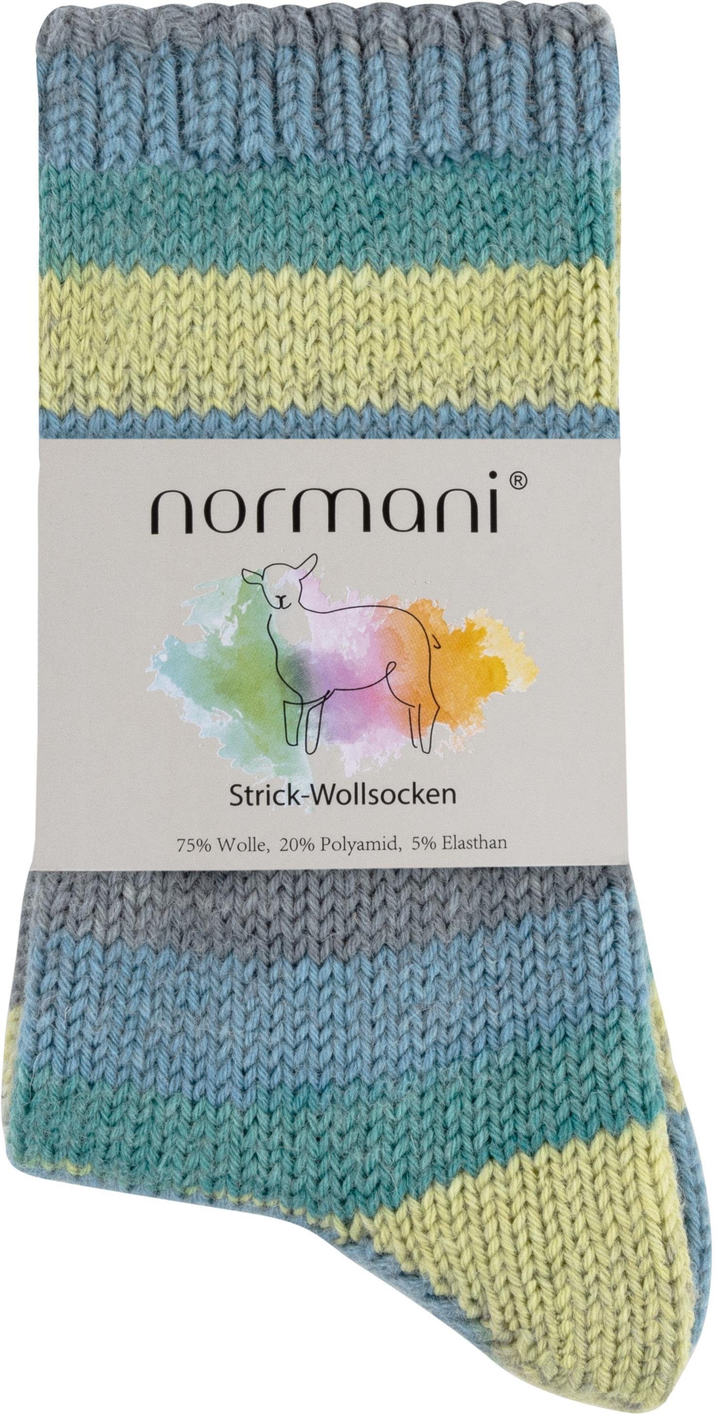 normani Thermosocken 2 Paar Gestrickte Wollsocken Bunt-geringelt (2 Paar) hochwertige Qualitätssocken mit hohem Wollanteil