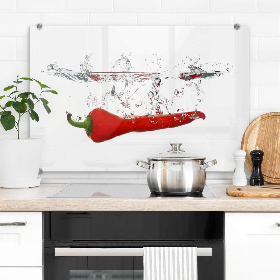 Wall-Art Herd-Abdeckplatte Spritzschutz Küche Chilischote, Glas, (1 tlg)