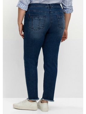 Sheego Stretch-Jeans Große Größen mit Patch-Optik und Fransensaum