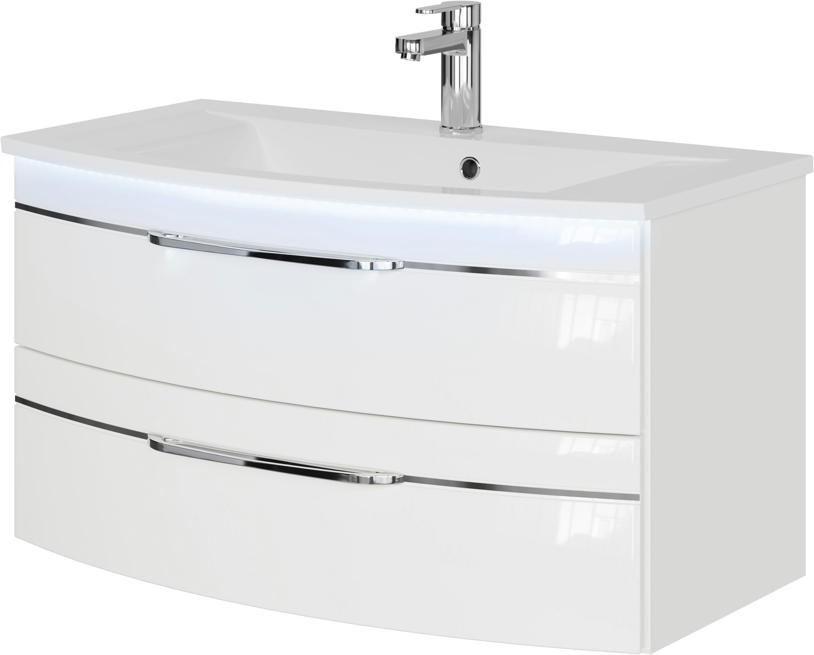 Saphir Waschtisch Serie 7045 Mineralmarmor-Waschtisch und Unterschrank, 91 cm breit, Waschplatz mit 2 Schubladen, Badmöbel Set mit …
