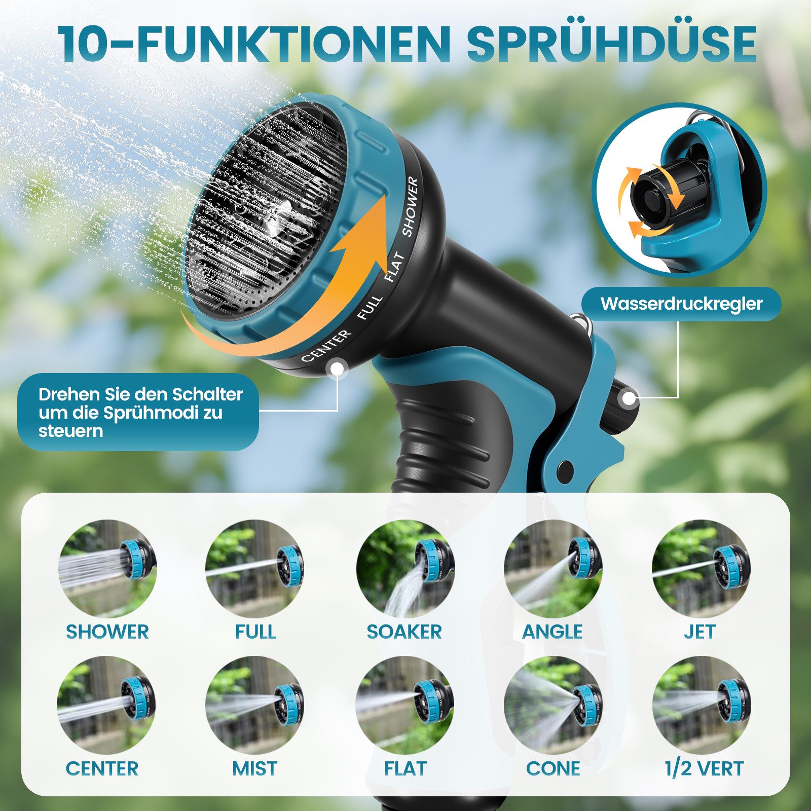 Bundviel Gartenschlauch Mit 10 Funktionen Flexibler dehnbarer Wasserschlauch 15-30m, kein verknoten Flexischlauch, Schlauch Flexibel Bewässerung, 1/2 Zoll,3/4 Z – Bild 2 von 5