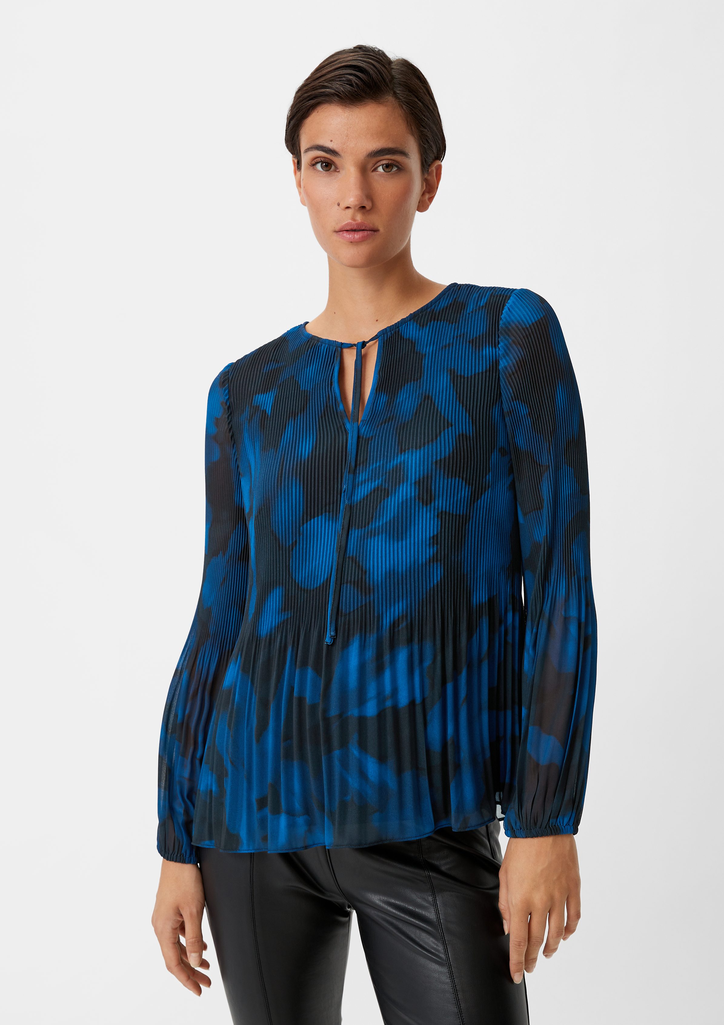Langarmbluse Chiffonbluse mit Plisseefalten