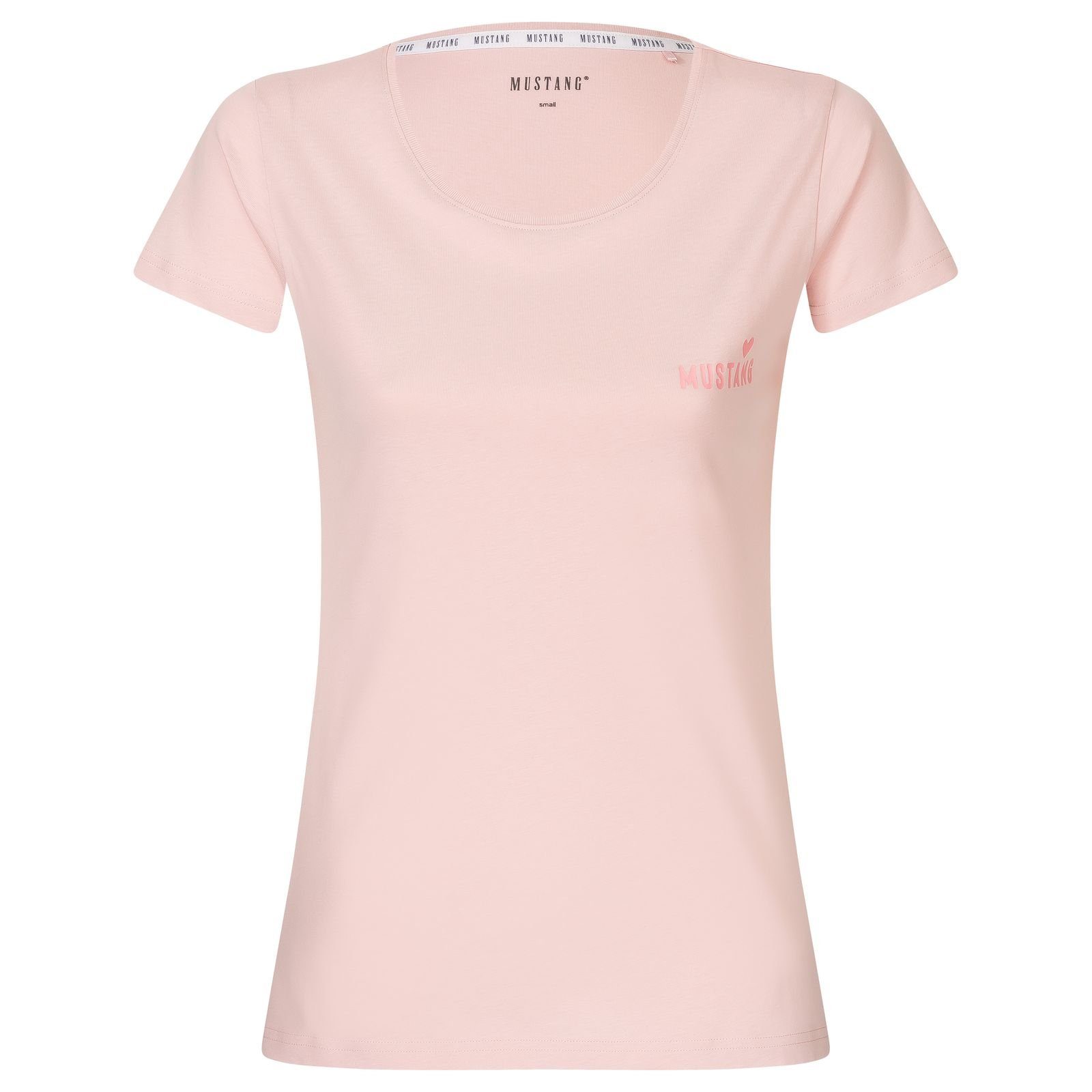 MUSTANG T-Shirt Lounge Damen Shirt Everyday (Packung, 1-tlg) lässige Weite, Toniger Logo-Print mit Herz auf der Brust rosa