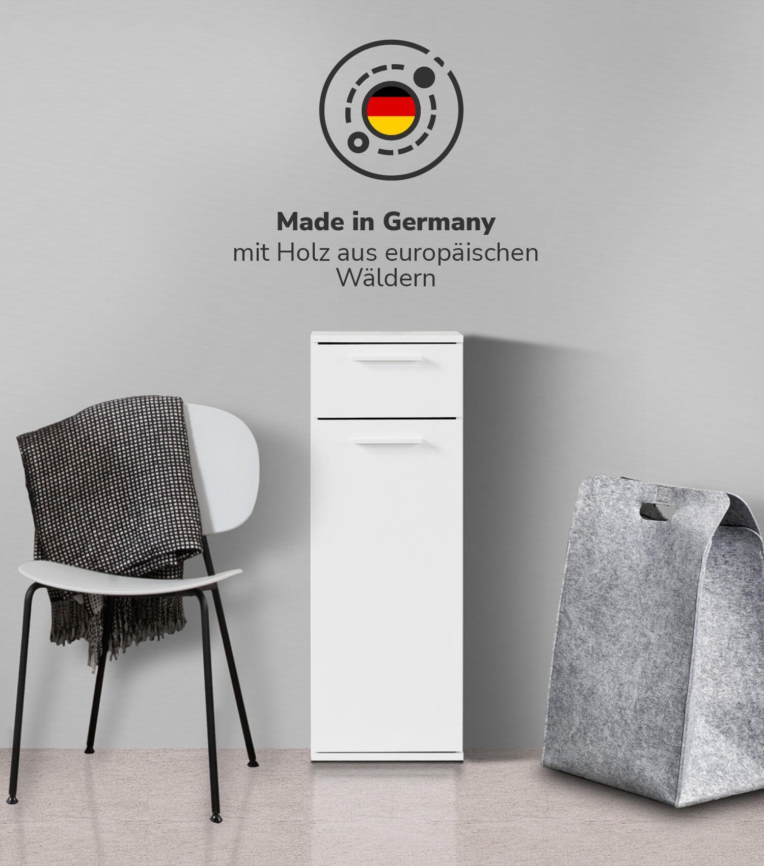 mokebo Midischrank Der Matrose (91x33x34 cm, mit Einlegeboden & Schublade) schmaler Badschrank, Badezimmerschrank, Bad-Beistellschrank in Weiß