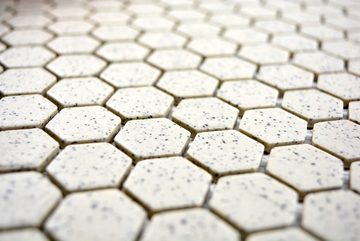 Mosani Bodenfliese Mosaik Fliese Keramik cremeweiß mini Hexagaon unglasiert rutschsicher