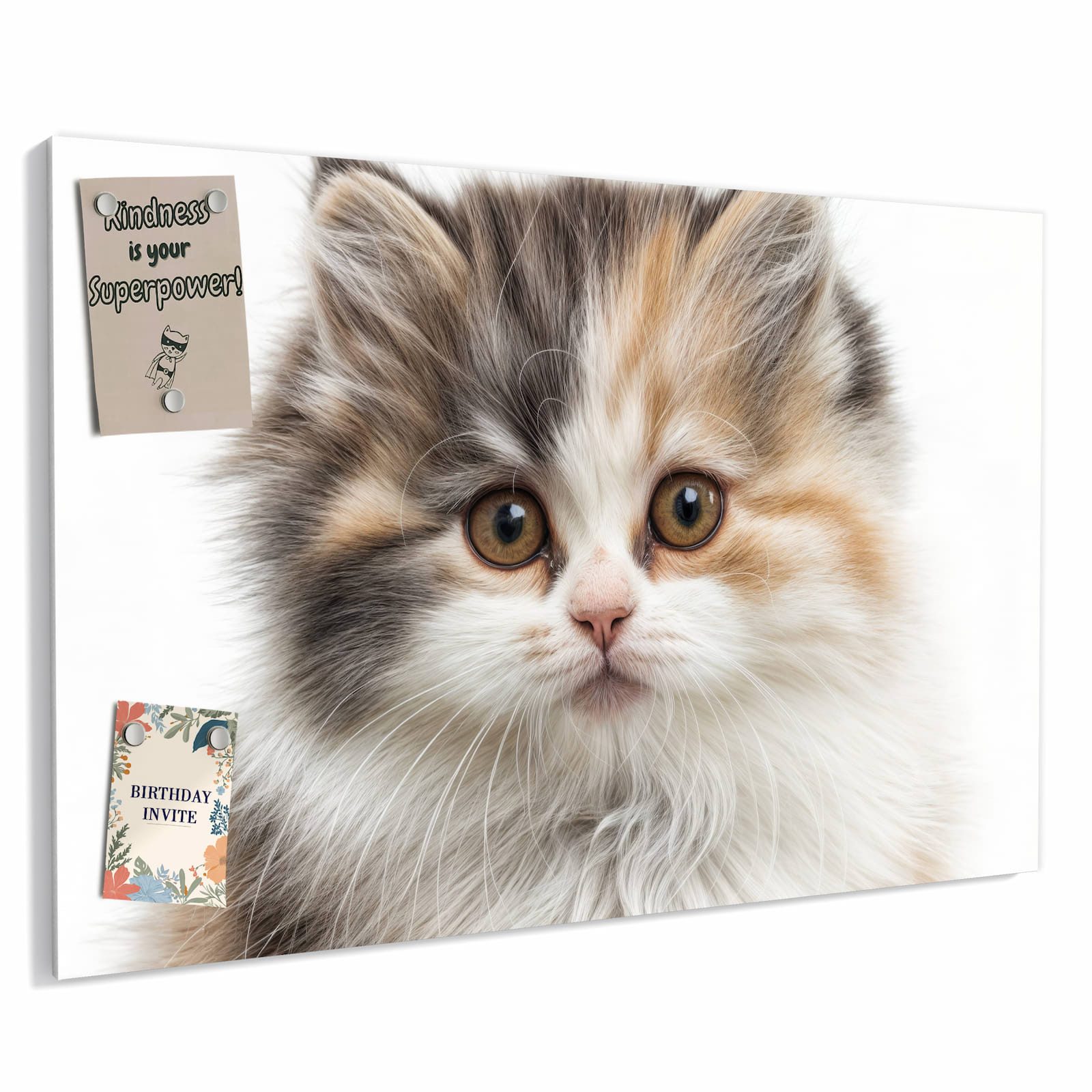 Primedeco Memoboard Metall Flauschige Katze – beschreibbar & magnetisch, (Inklusive Stift, Magnete und Montagematerial, 1-tlg., 9 verschiedene Größen), Magnetisch und Beschreibbar