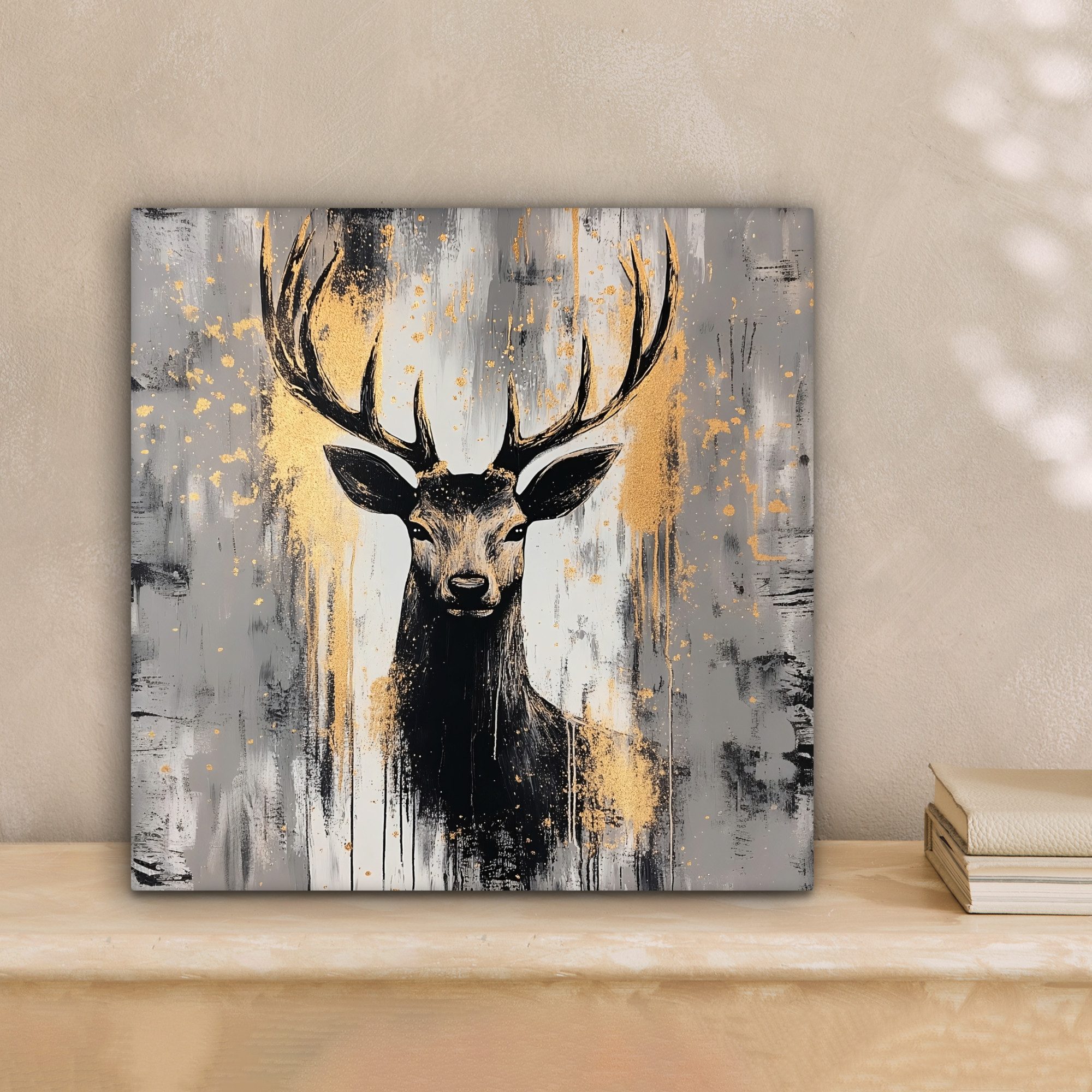 OneMillionCanvasses® Leinwandbild Abstrakt - Hirsch - Geweih - Gold, Fotodr günstig online kaufen