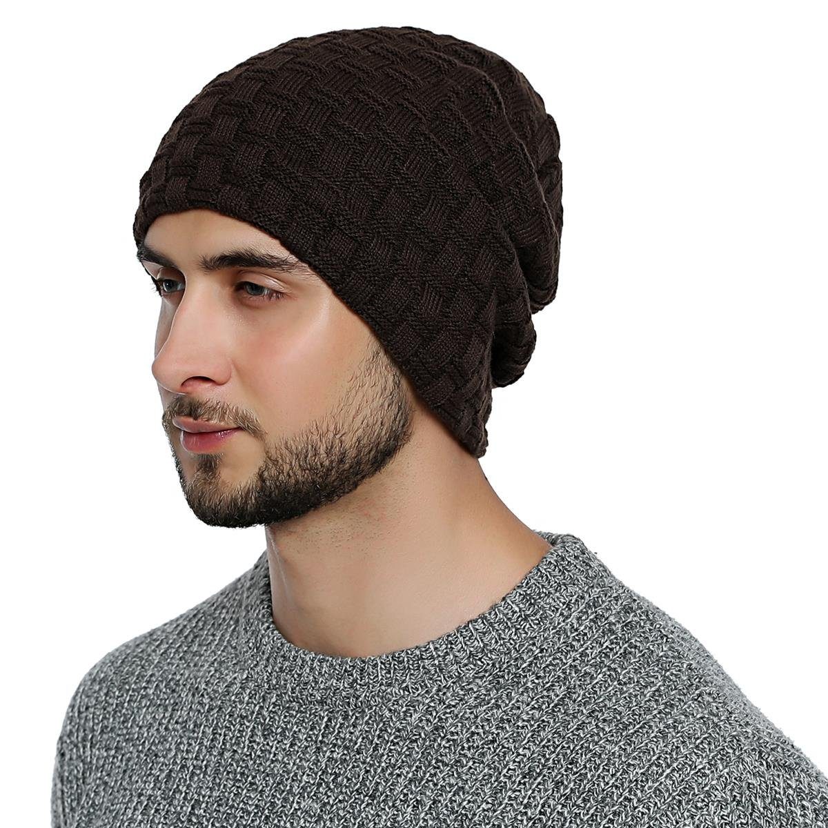 DonDon Beanie Herren Winter long geflochten (Packung, 1-St) Wintermütze, Beanie mit Flechtmuster und Teddyfleece braun | Beanies