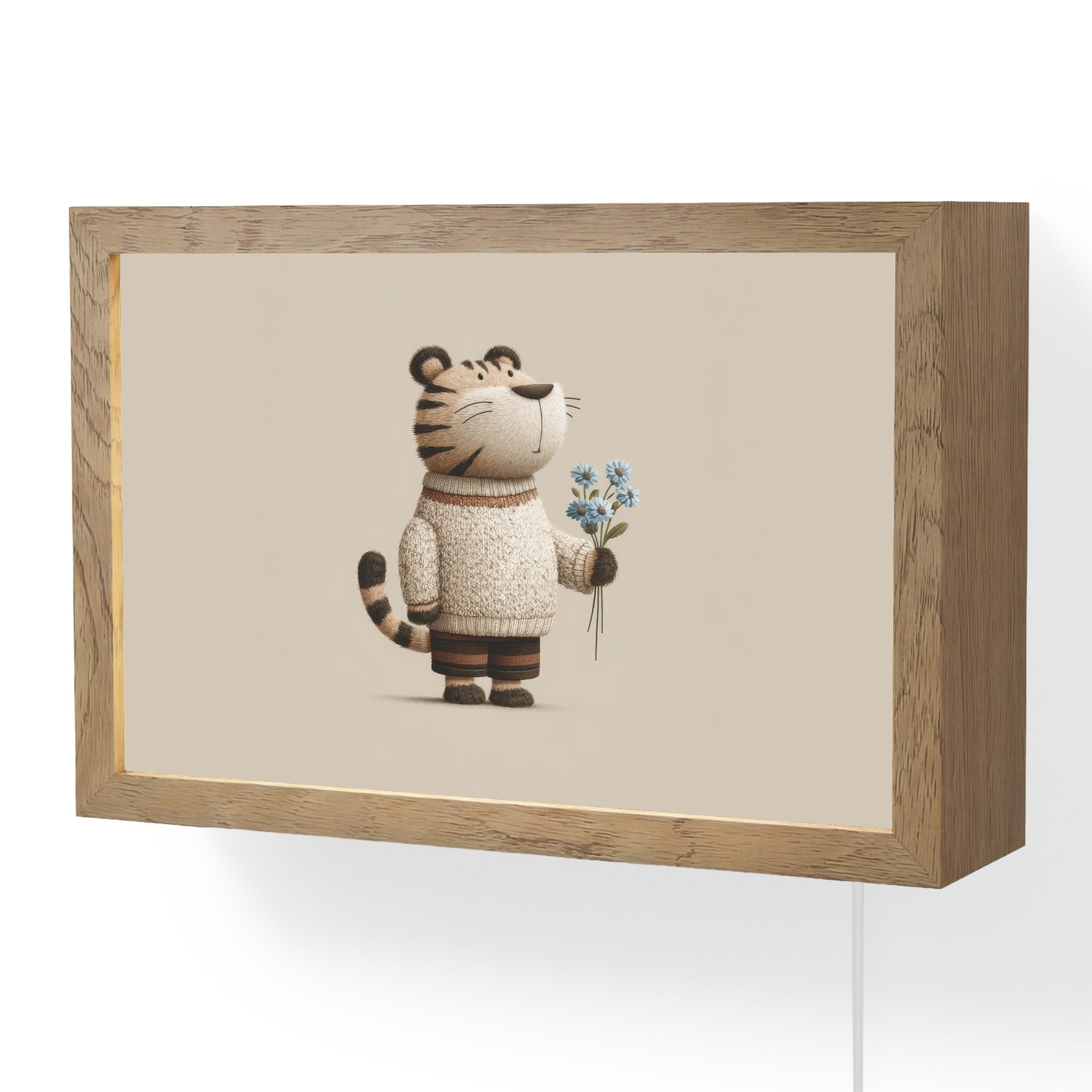 OnlyWow Wandleuchte Lightbox Tiger - Blaue Blumen - Leise - Jungen, Dimmbar, Farbwechsel, LED, Warmweiß, Kaltweiß, Neutralweiß Einstellbar, Wandlampe Innen, Dimmbar, mit Kabel, LED, Modern, Schlafzimmer