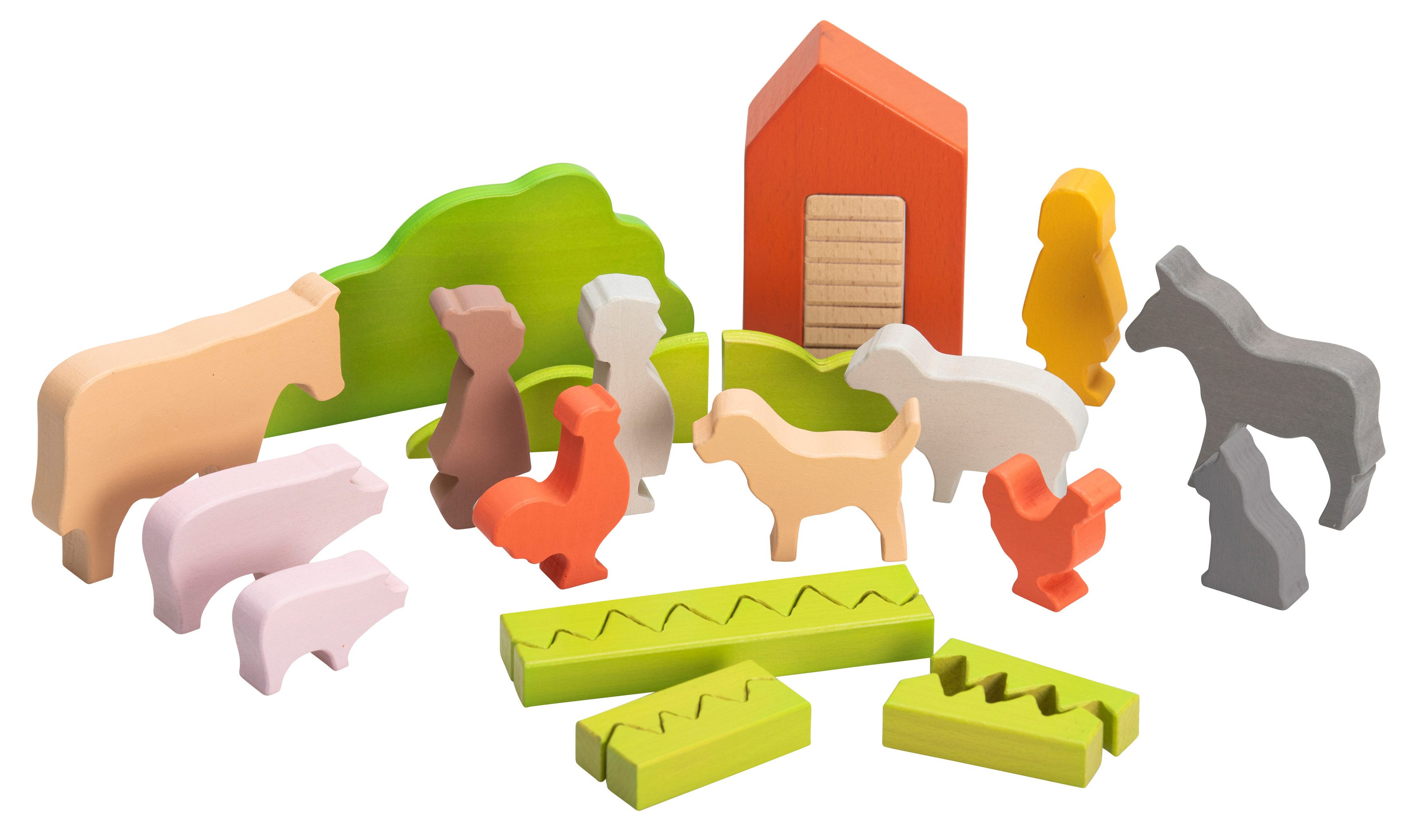 Betzold Bausteinset „Bauernhof“ – Holzspiel für Rollenspiele Spielbausteine