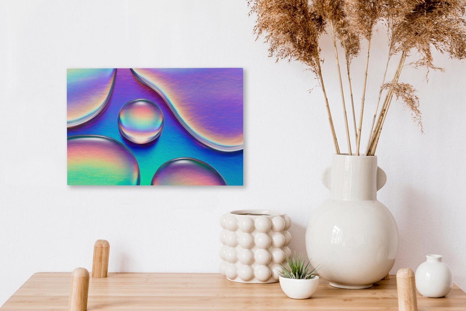 Leinwandbild cm - Wandbild Abstrakt, St), OneMillionCanvasses® - Aufhängefertig, (1 Wasser Wanddeko, 30x20 Leinwandbilder, Regenbogen