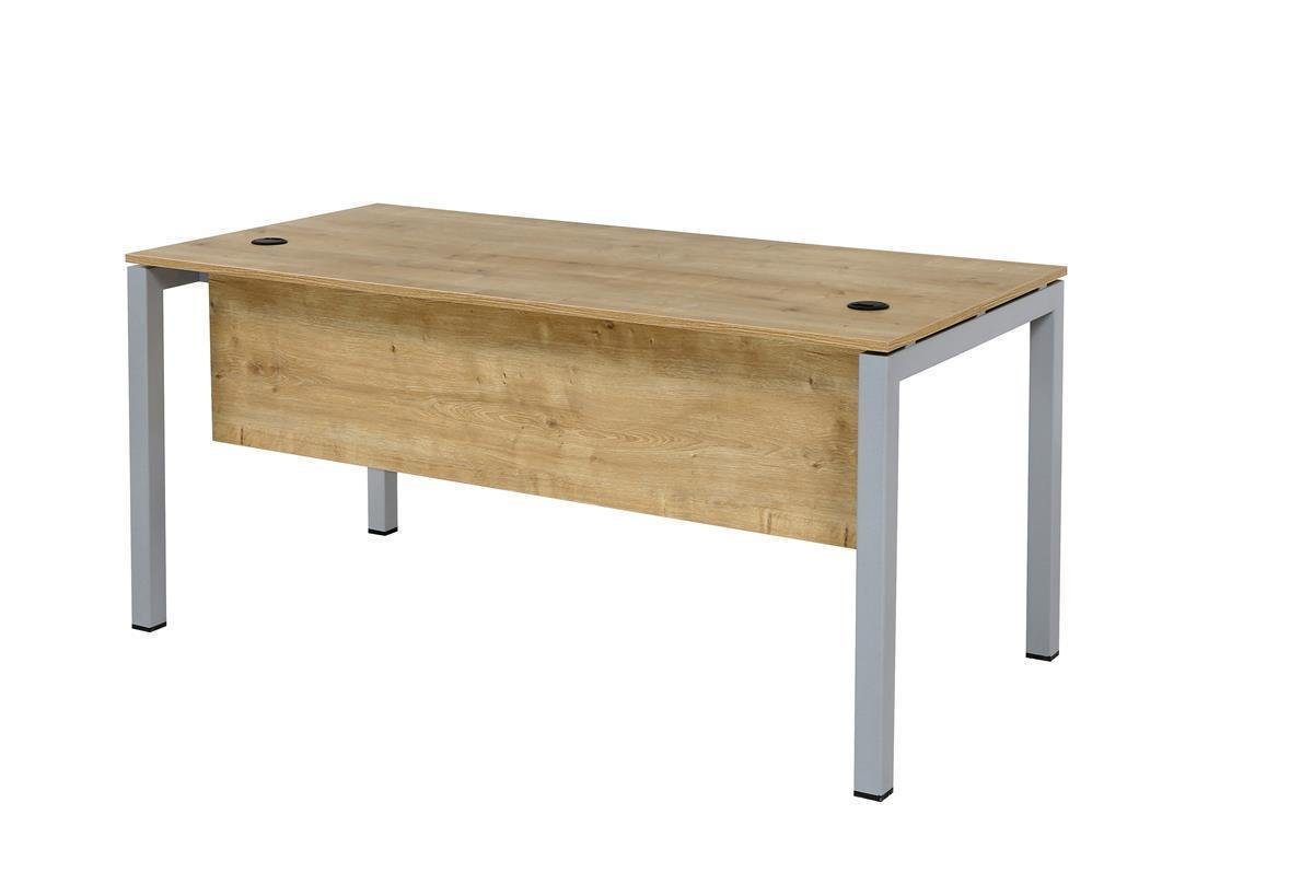 Furni24 Schreibtisch Schreibtisch Tetra, 180 x 80 x 75 cm, Eiche/silber RAL 9006