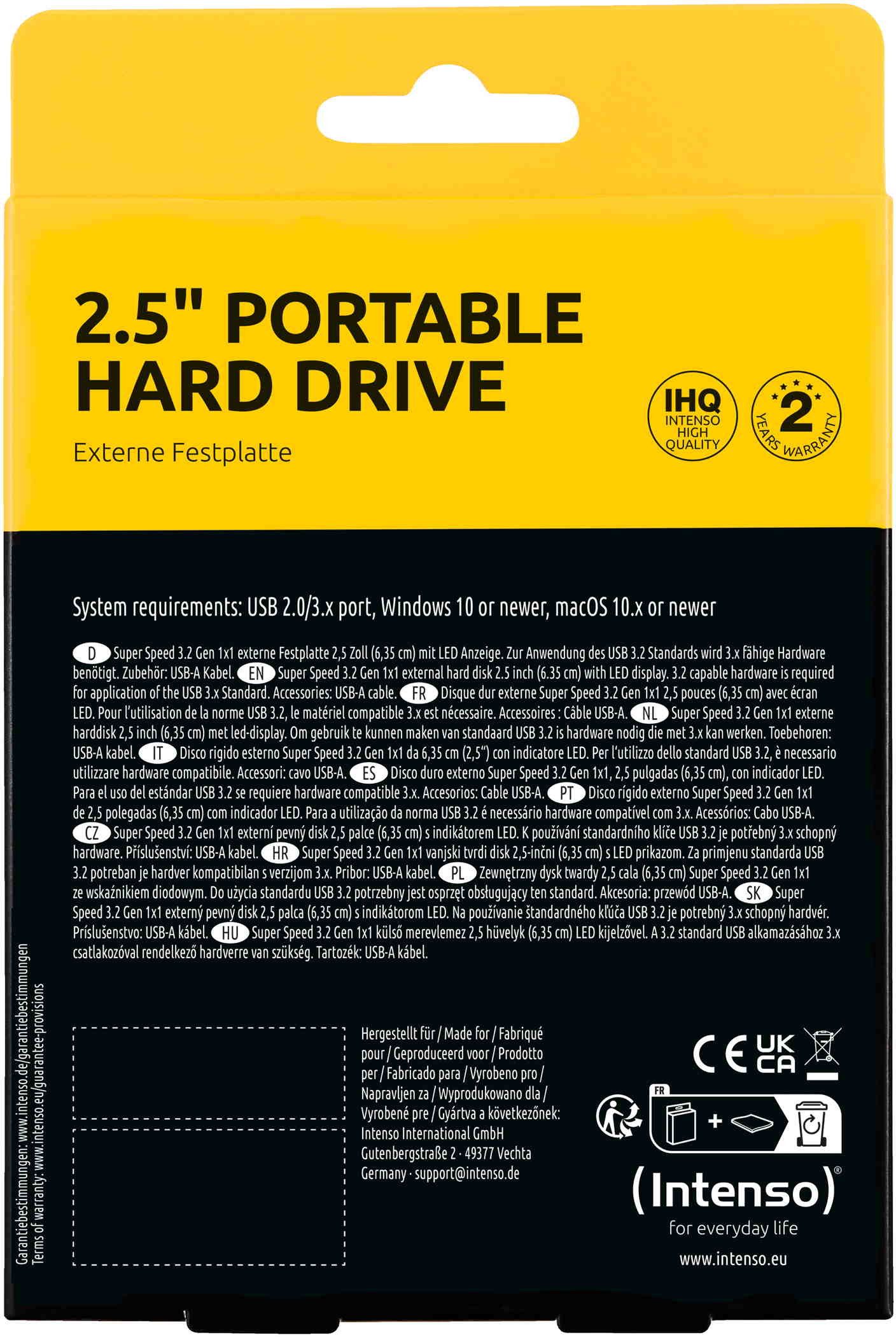 Intenso HDD extern Memory Case 2,5 Zoll 1TB USB 3.2 schwarz externe HDD-Festplatte