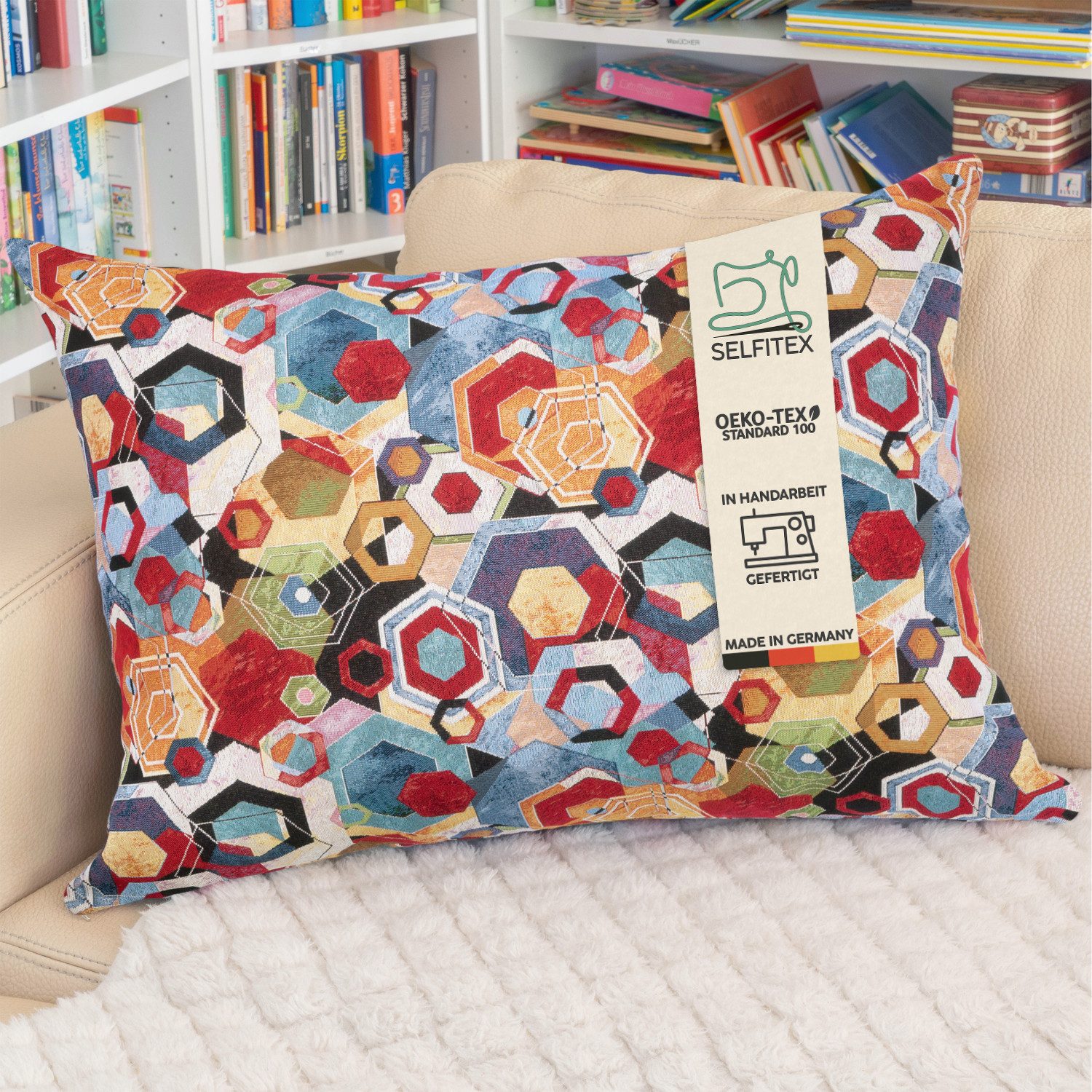 Selfitex Dekokissen XXL 60x80, inkl. Füllkissen, bunter Gobelin-Stoff, Sofakissen der Luxusklasse aus Baumwollmischung, für Bett und Couch